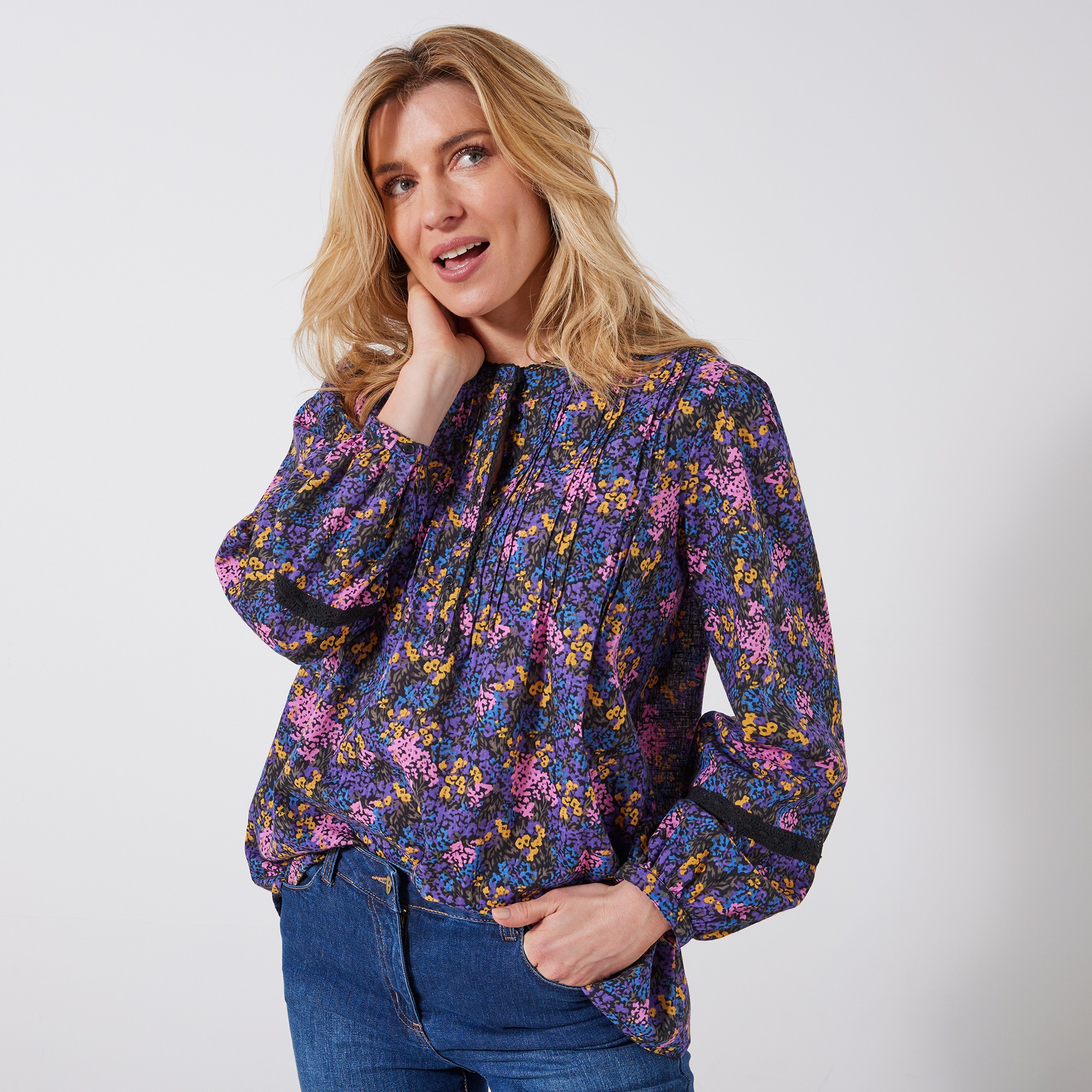 Blouse Macramé À Plis, Imprimé Fleuri - Blancheporte