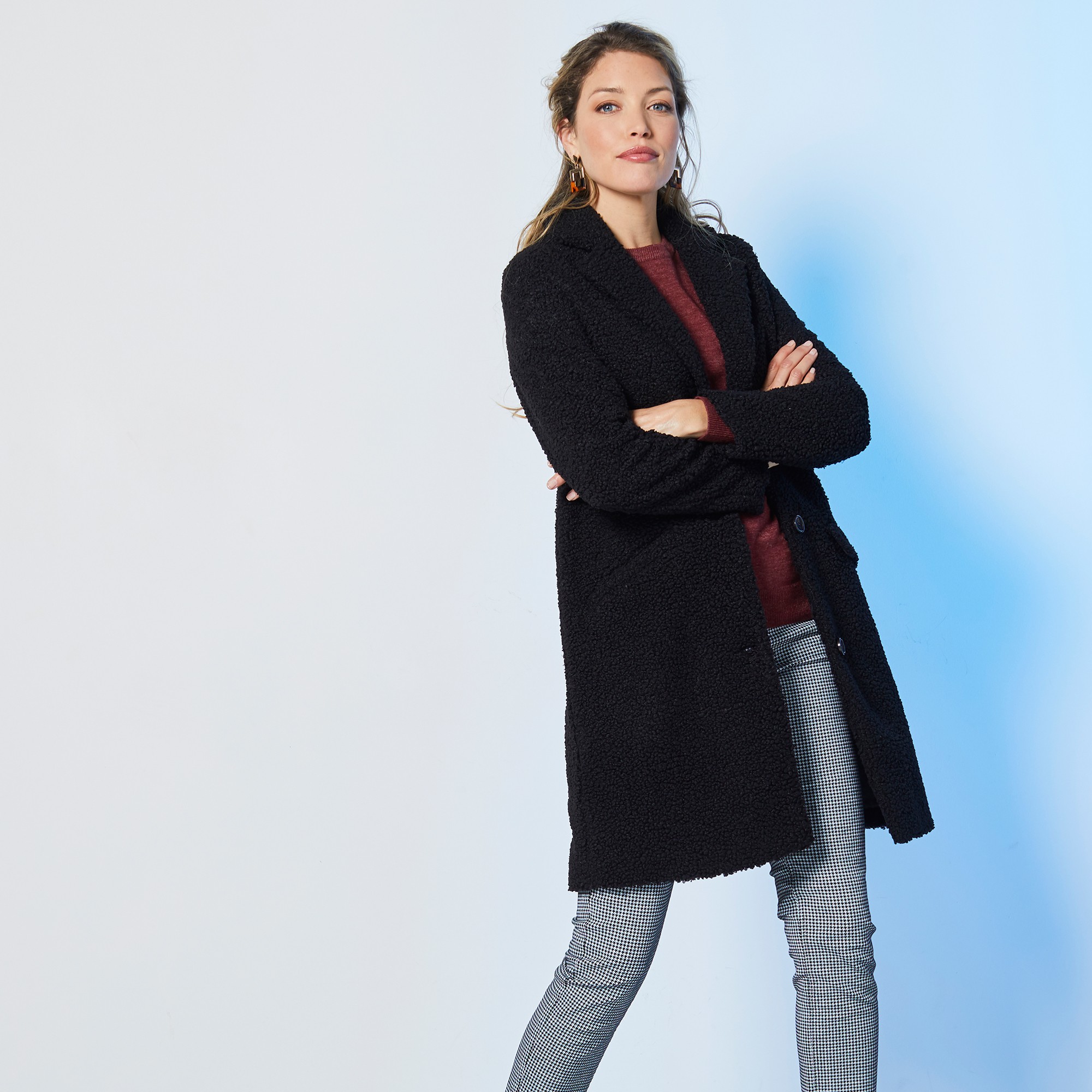 Manteau noir sales bouclette femme