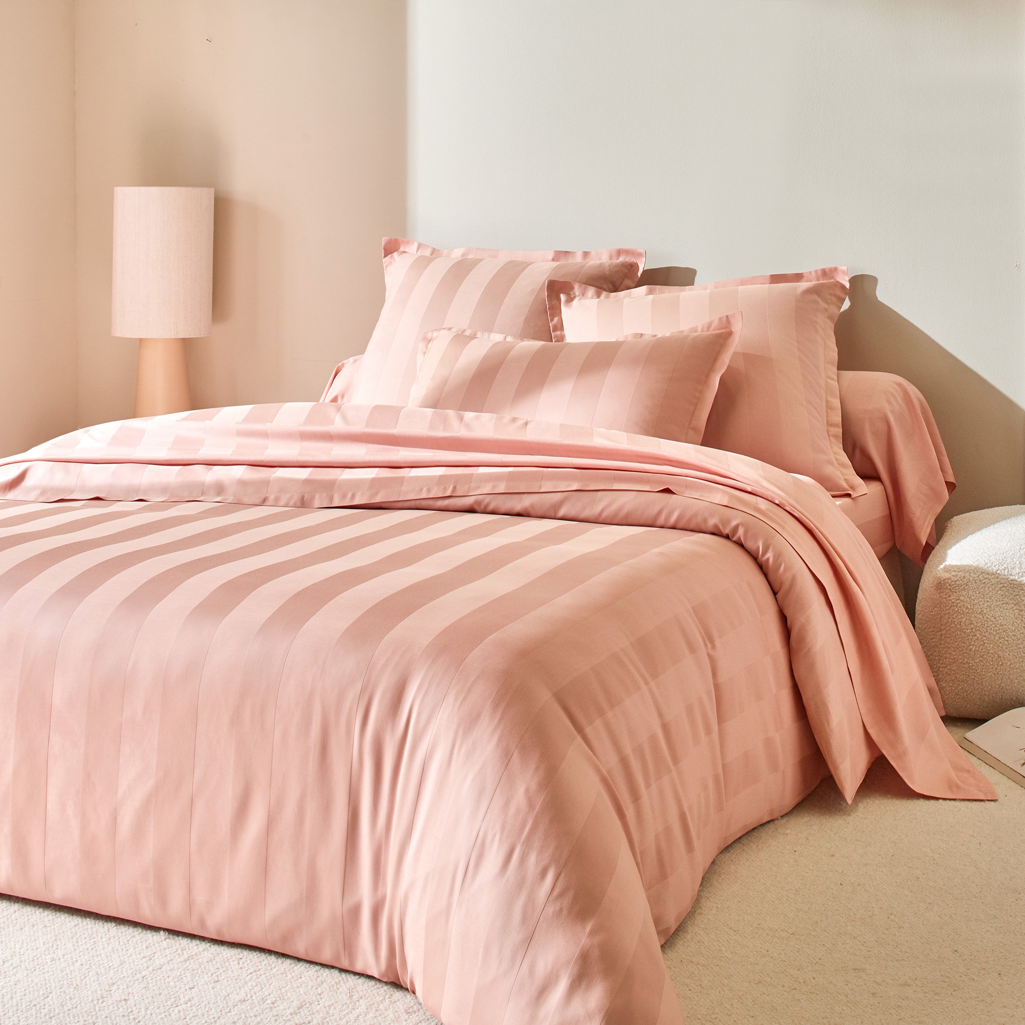 Linge de lit satin rayé - Drap Plat 2 Personnesonnes : 270x325cm - Rose - Colombine