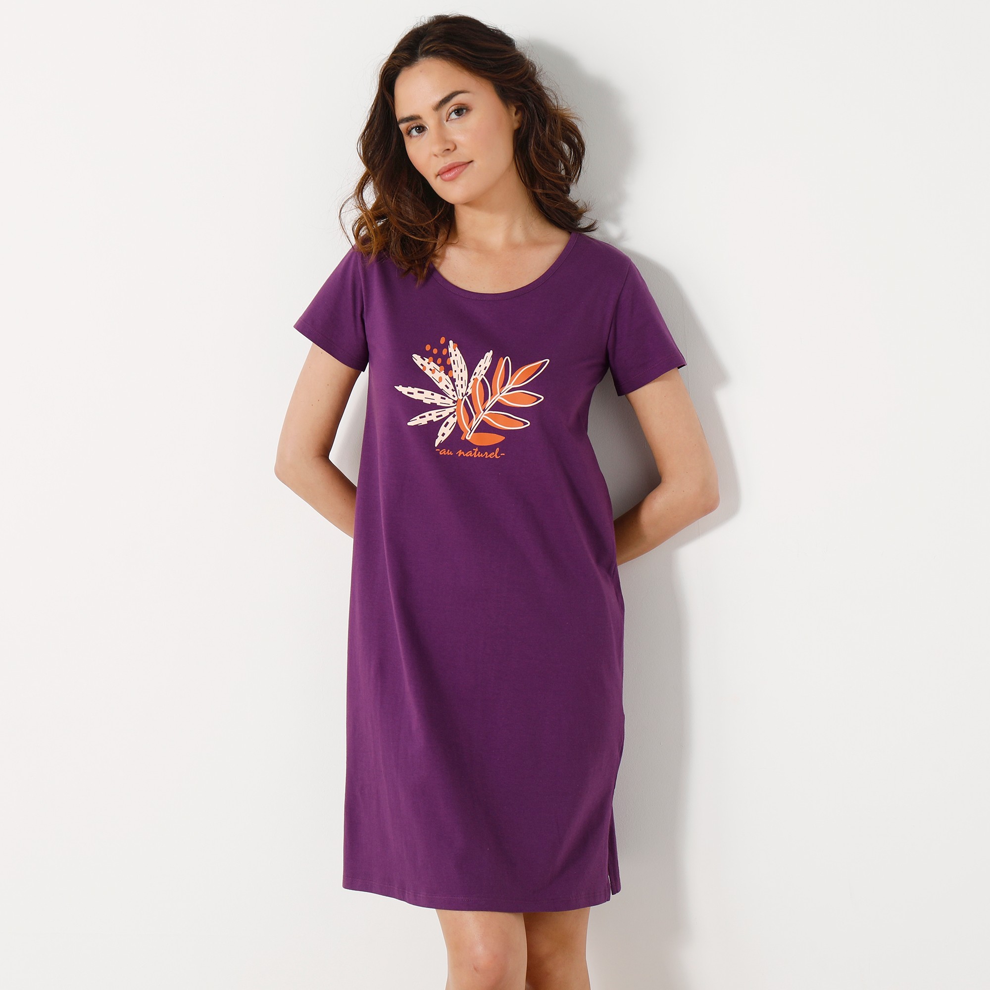 Chemise De Nuit Courte Motif au Naturel Manches Courtes - Blancheporte