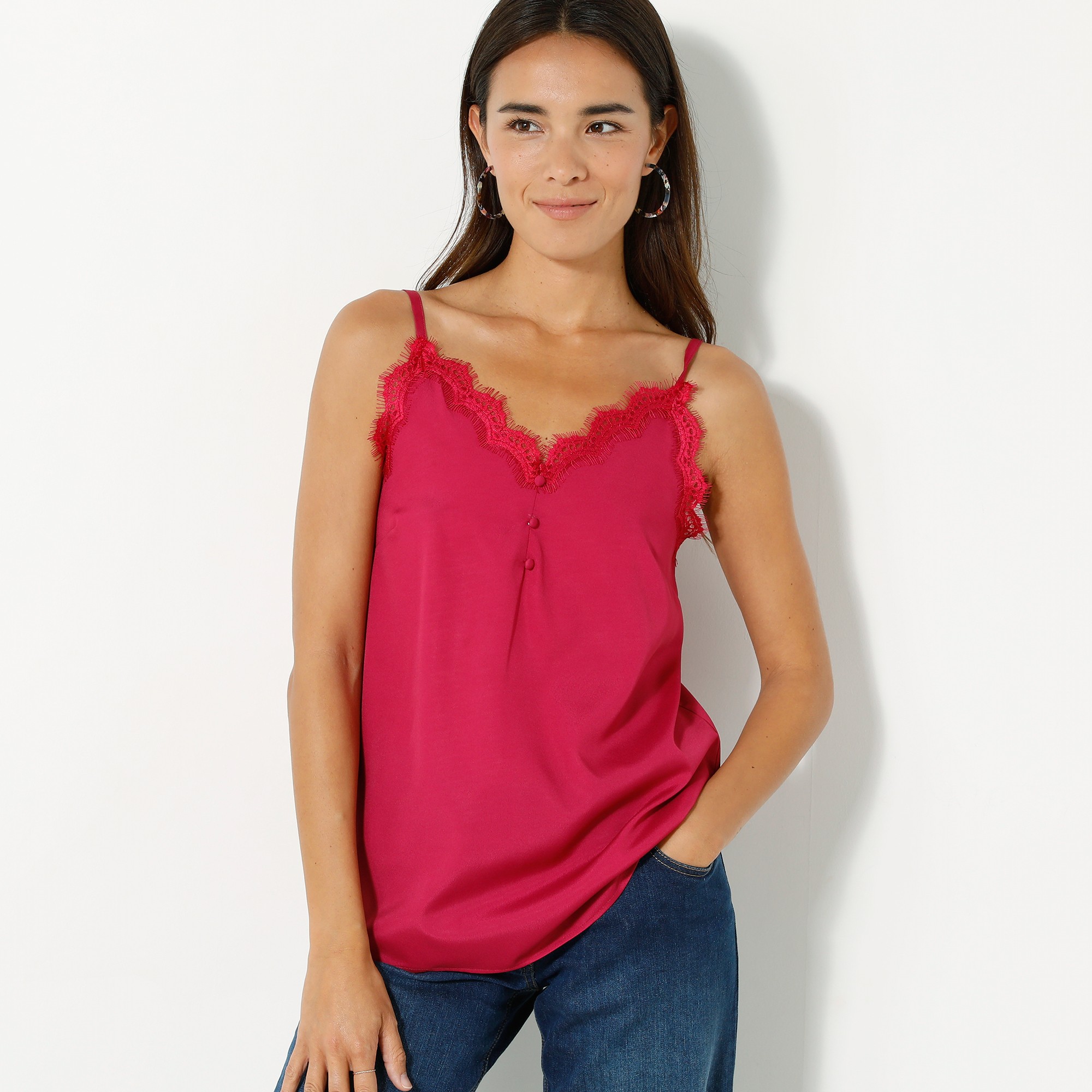 Caraco Dentelle Bretelles Réglables, Crêpe - Blancheporte