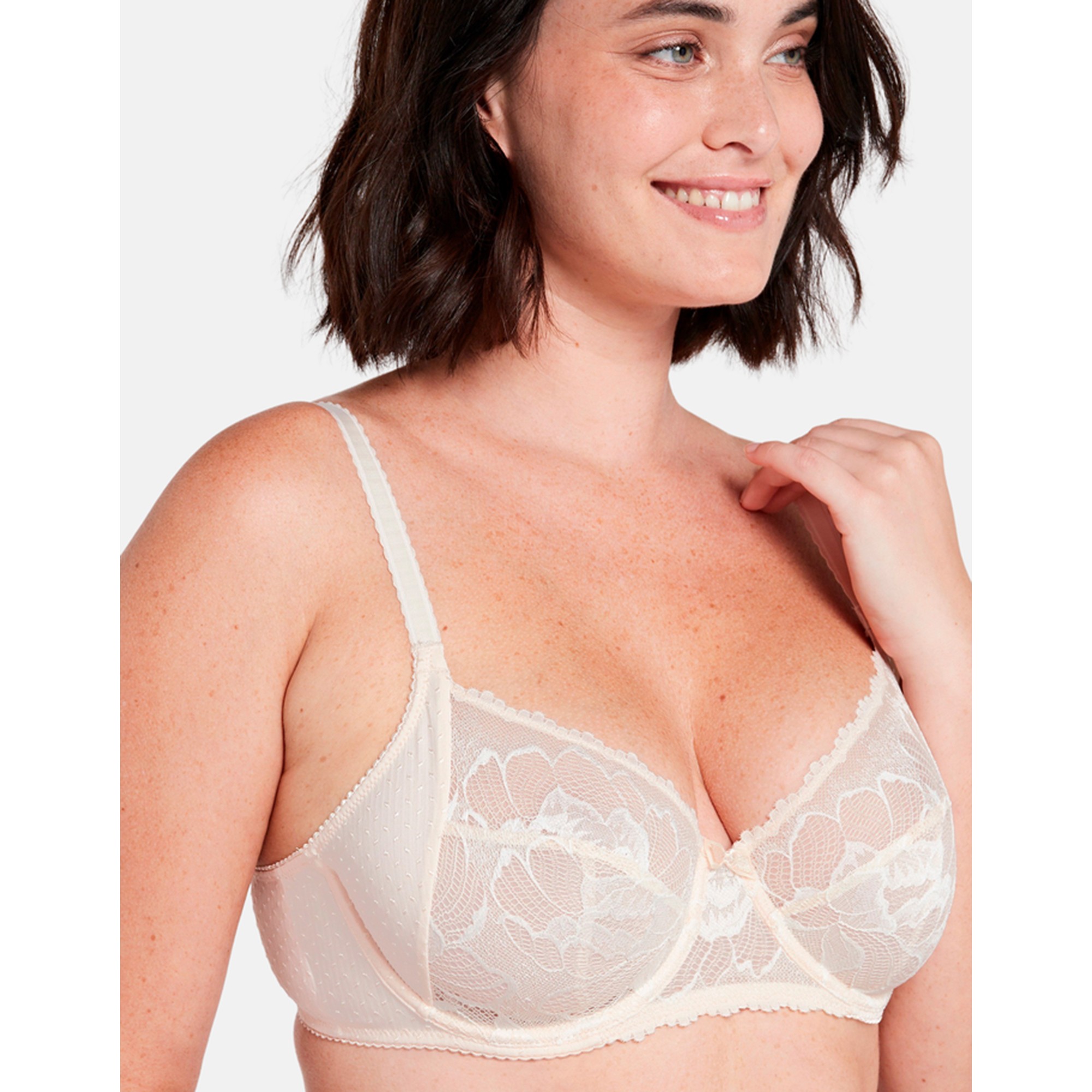 Soutien-gorge dentelle bicolore et microfibre Capucine - avec armatures - 90C - Beige - Sans Complex