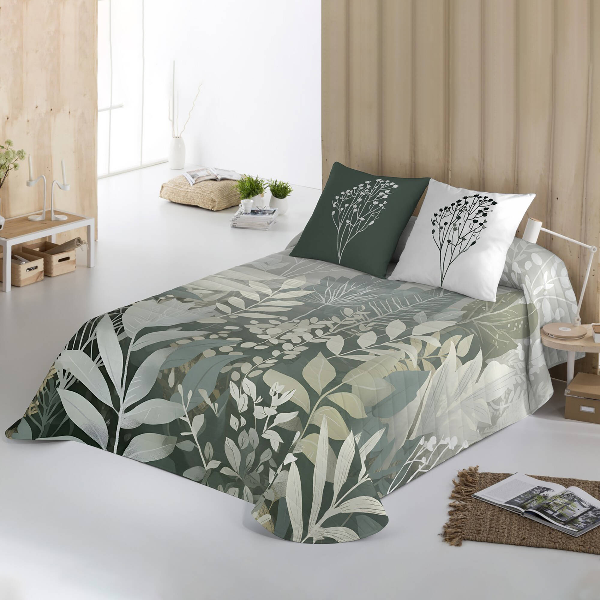 Couvre-lit matelassé Natura imprimé feuillages - Blancheporte