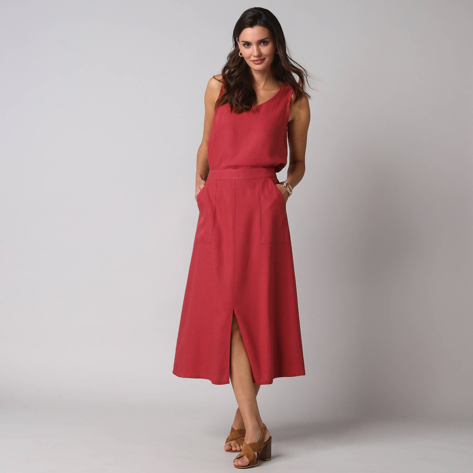 Jupe longue fluide fendue en viscose lin - Blancheporte 36$