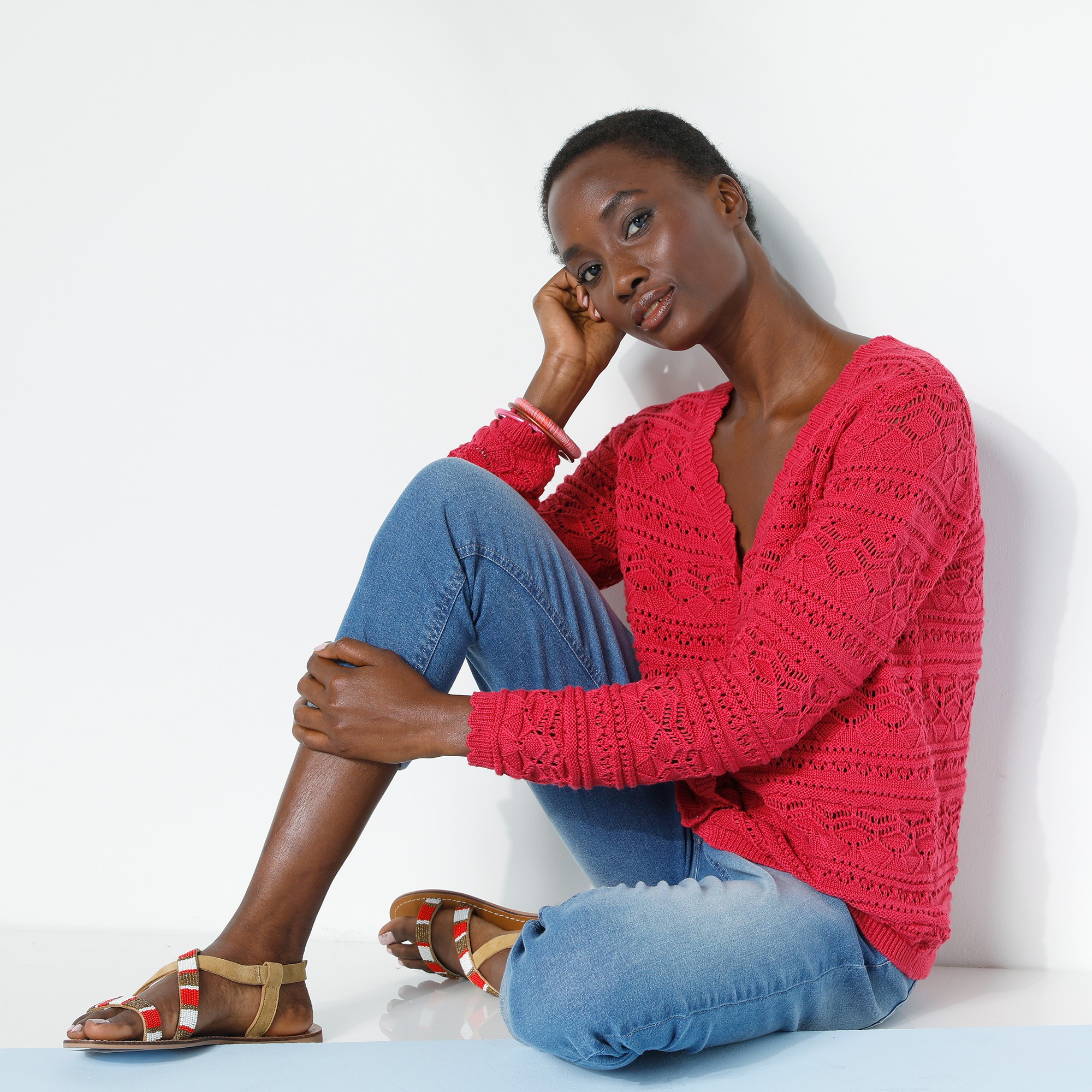 Gilet Boutonné Finitions Écailles, Maille Fantaisie - Blancheporte