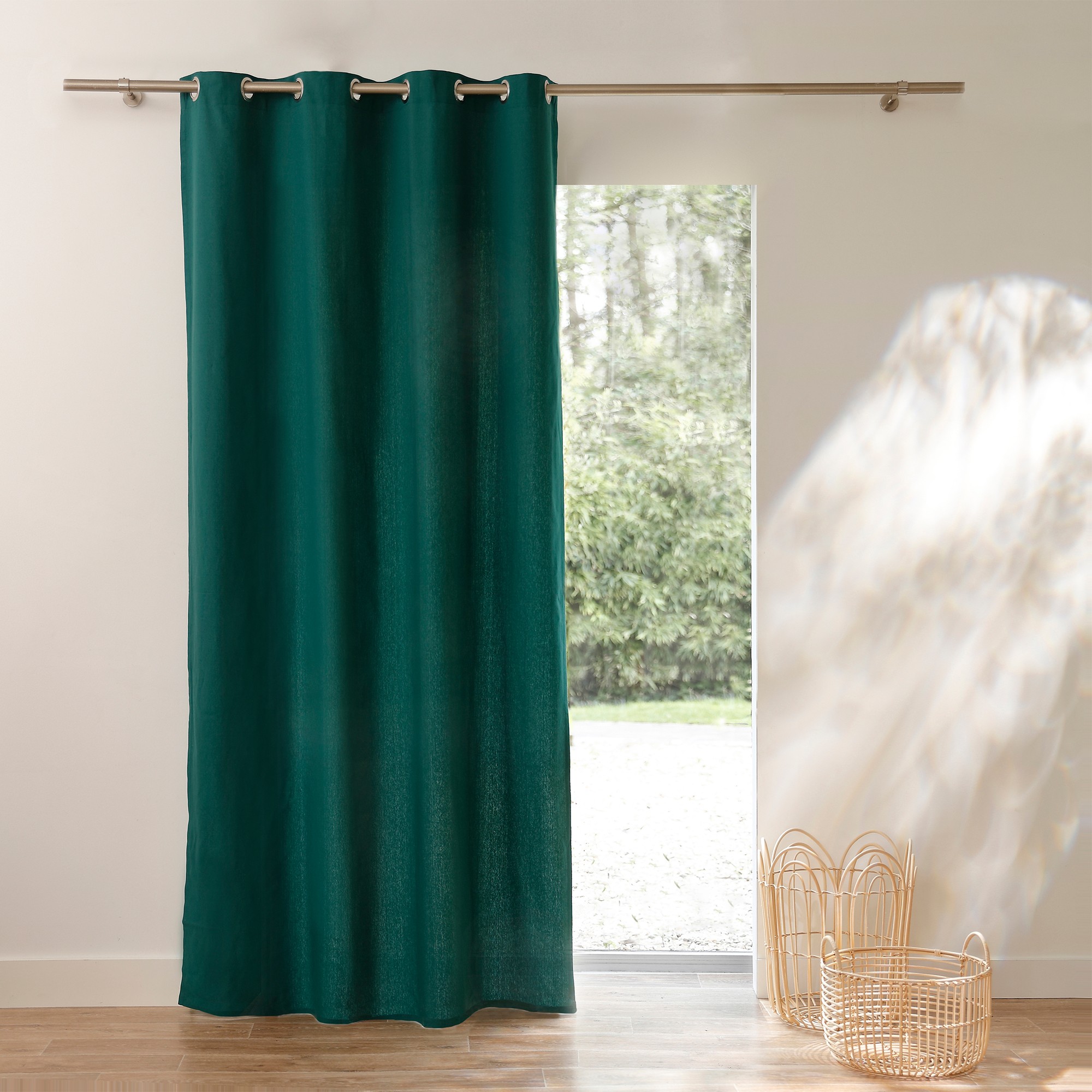 Rideau bachette uni tamisant oeillets - Rideau : Largeur 135 X Hauteur 260cm - Vert - Colombine