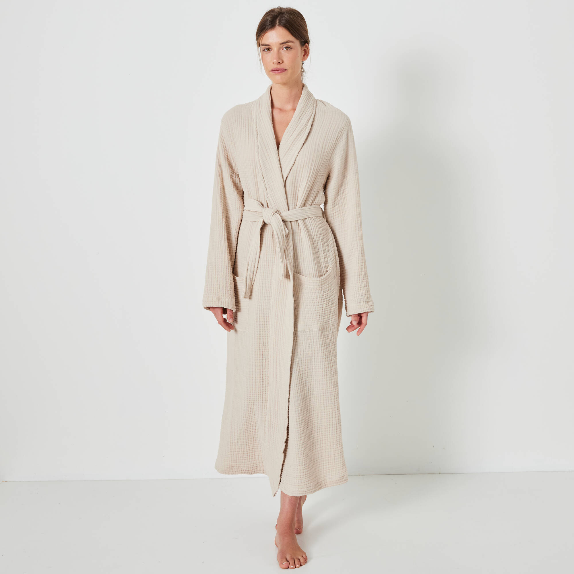 Peignoir uni en triple gaze de coton  - Blancheporte