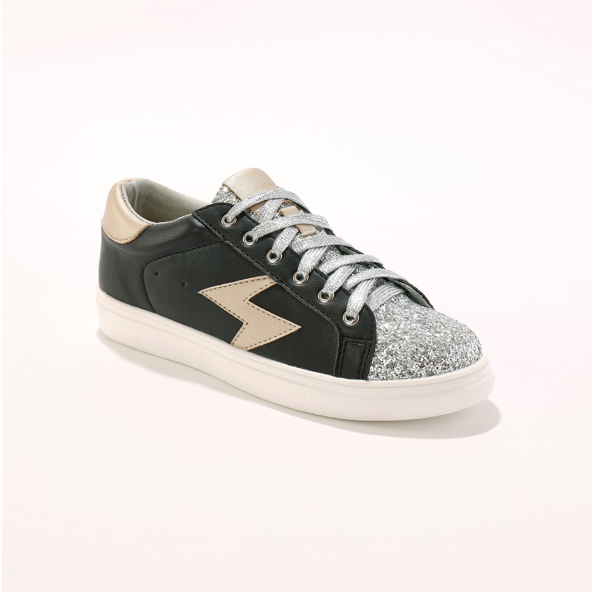 Tennis À Lacets Avec Détail Éclair Doré - Effet Pailleté - Blancheporte