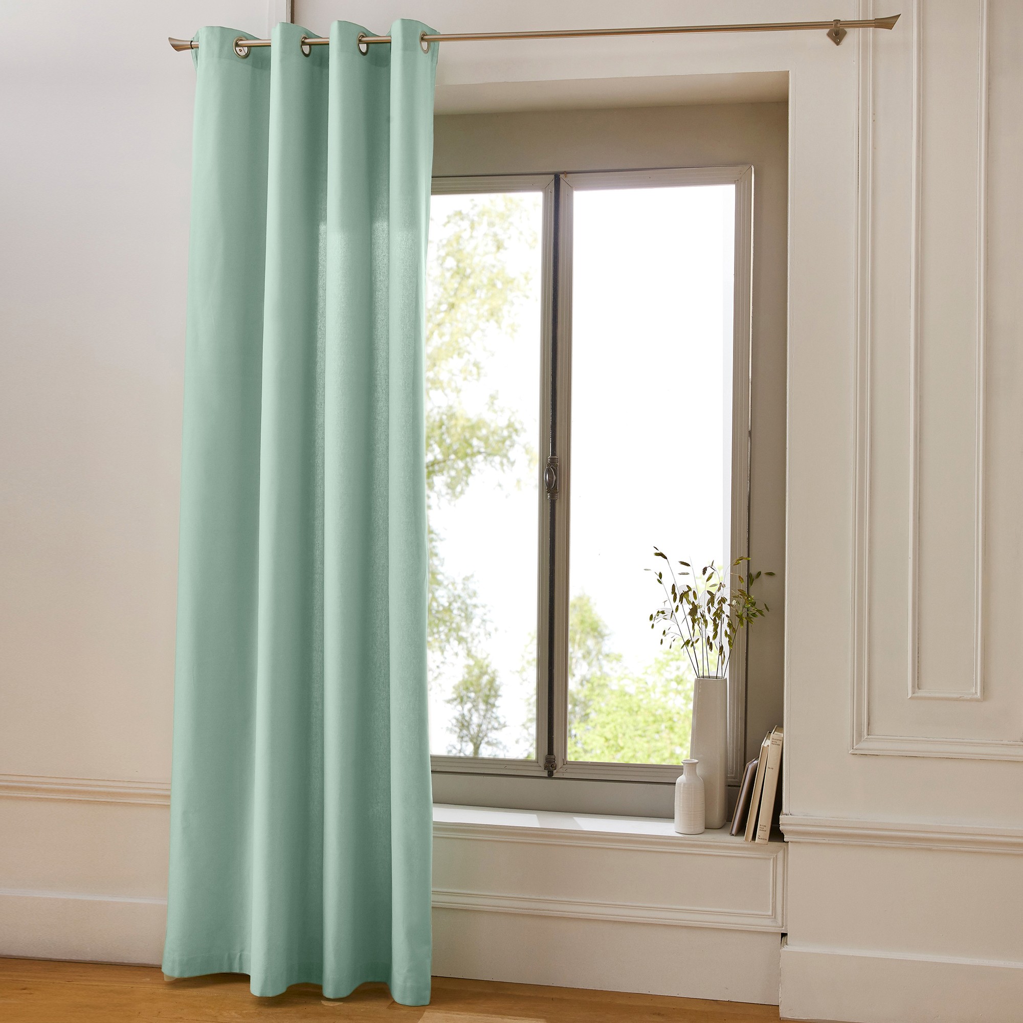 Rideau bachette uni tamisant oeillets - Rideau : Largeur 135 X Hauteur 260cm - Vert - Colombine