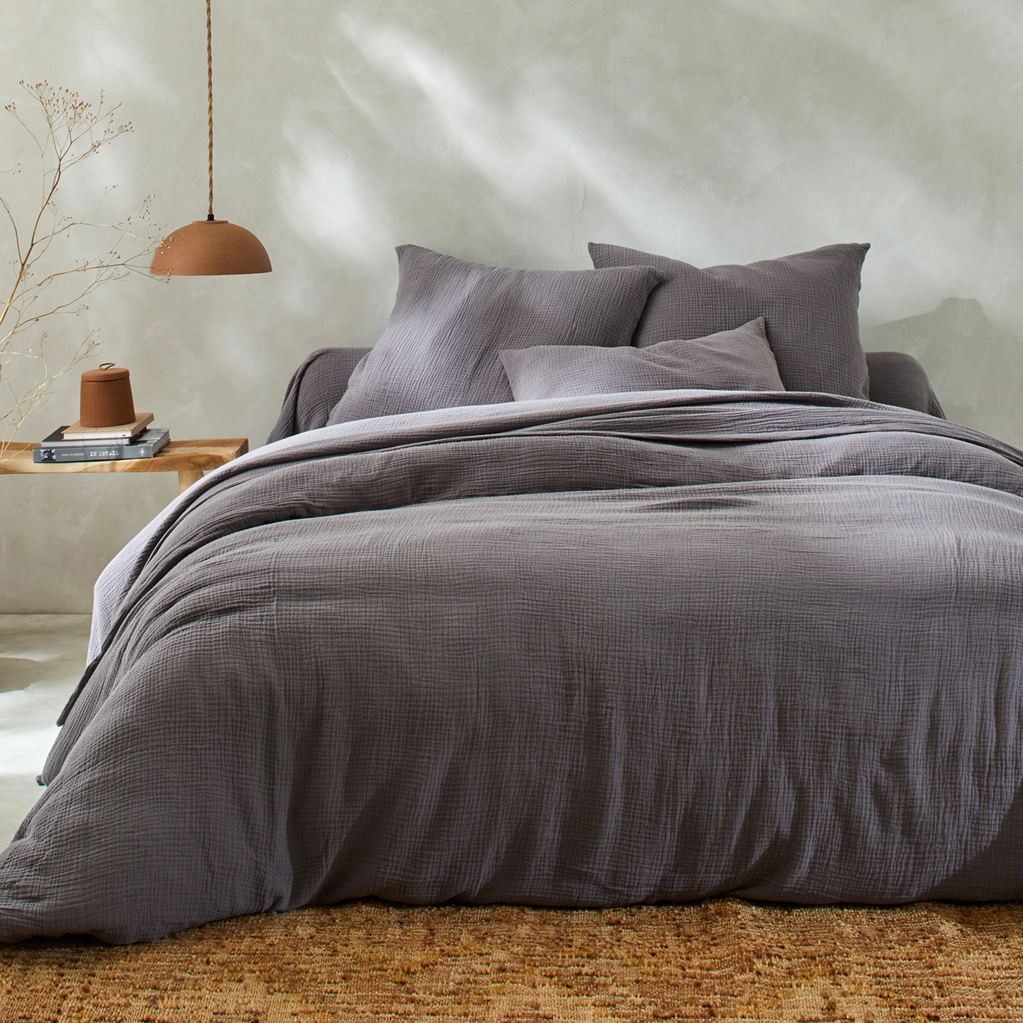 Linge de lit uni en triple gaze de coton - Housse De Couette 2 Personnesonnes : 240x220cm - Gris - C