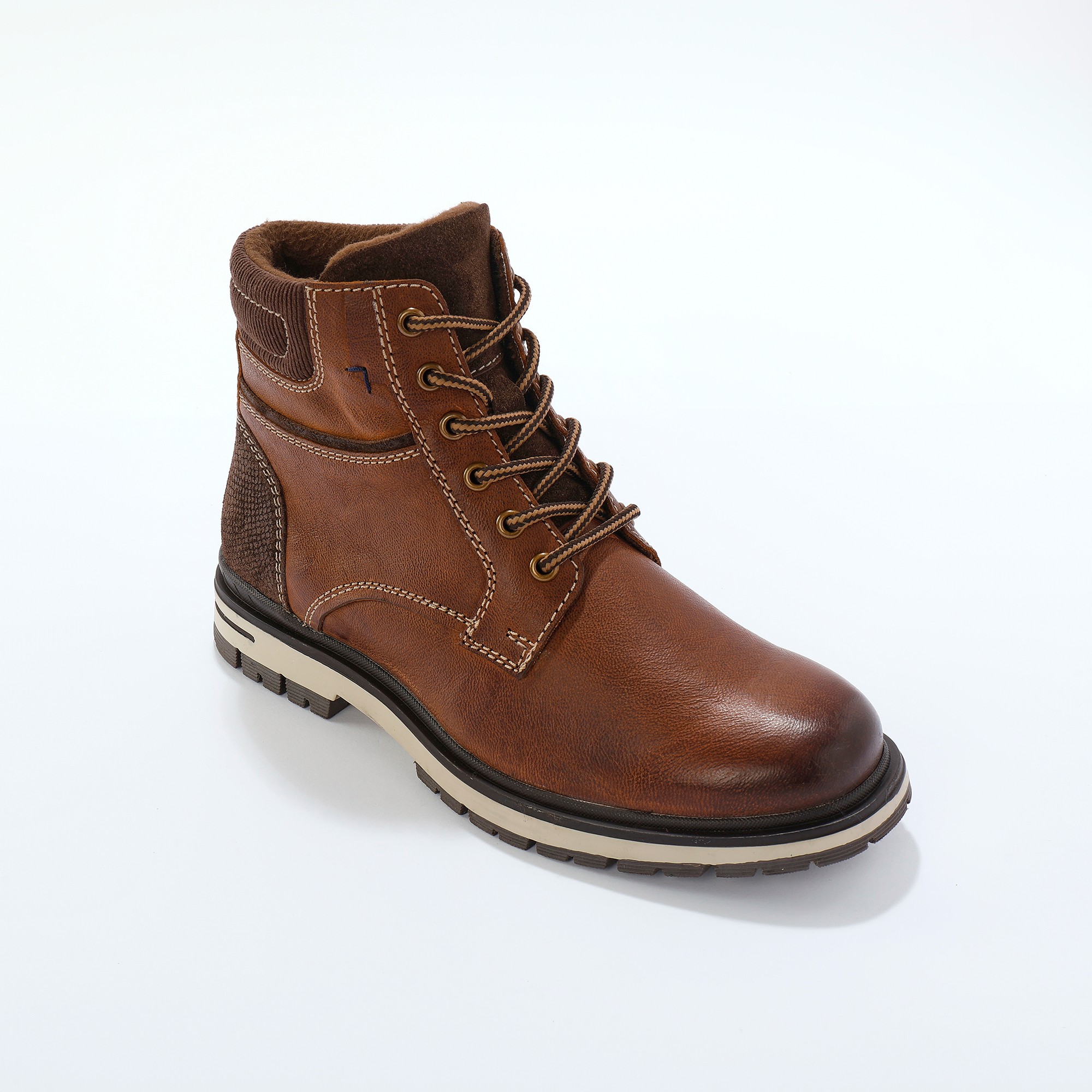 Bottines Montantes À Lacets Cuir Et Velours - Blancheporte