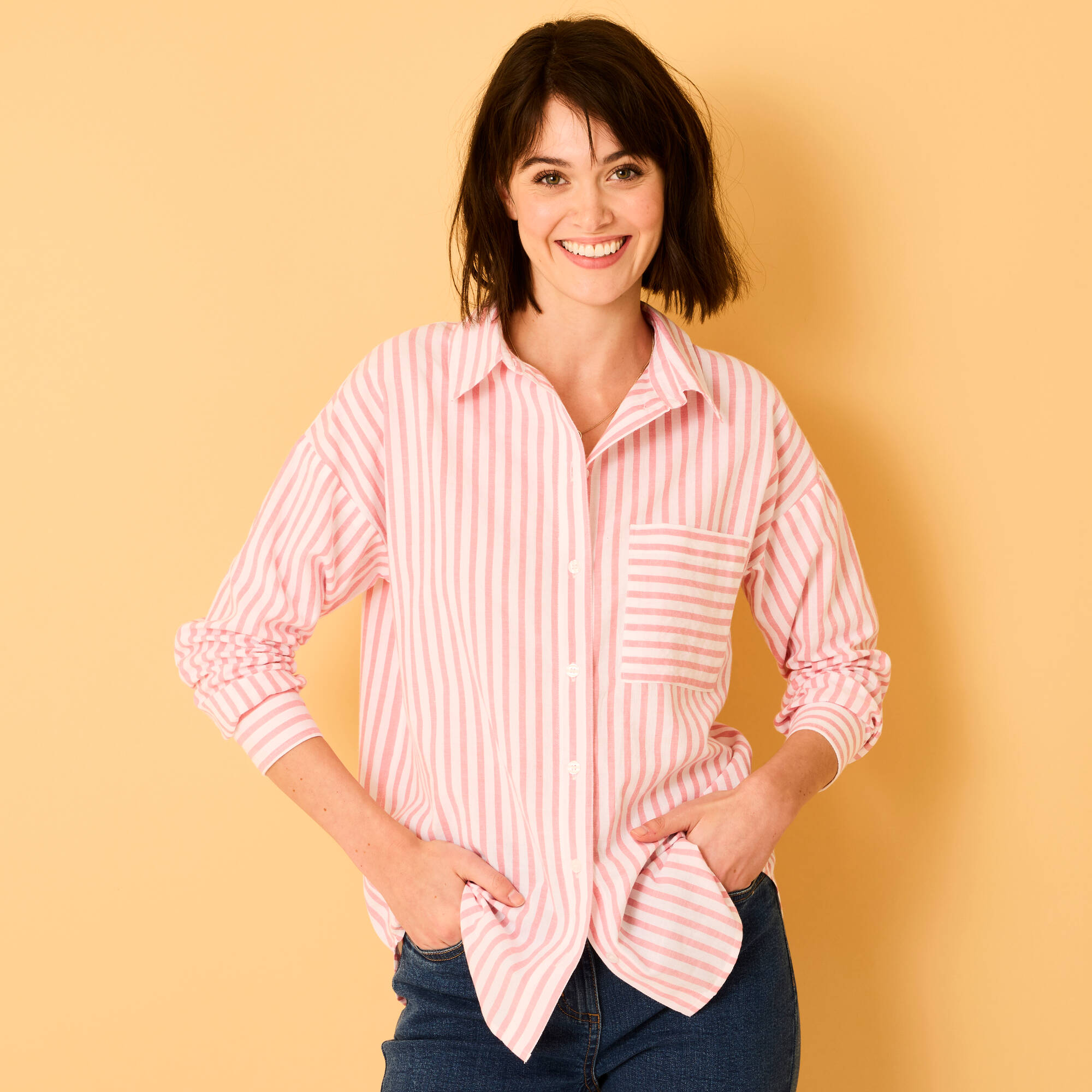 Chemise oversize rayée, blanc rose Blancheporte