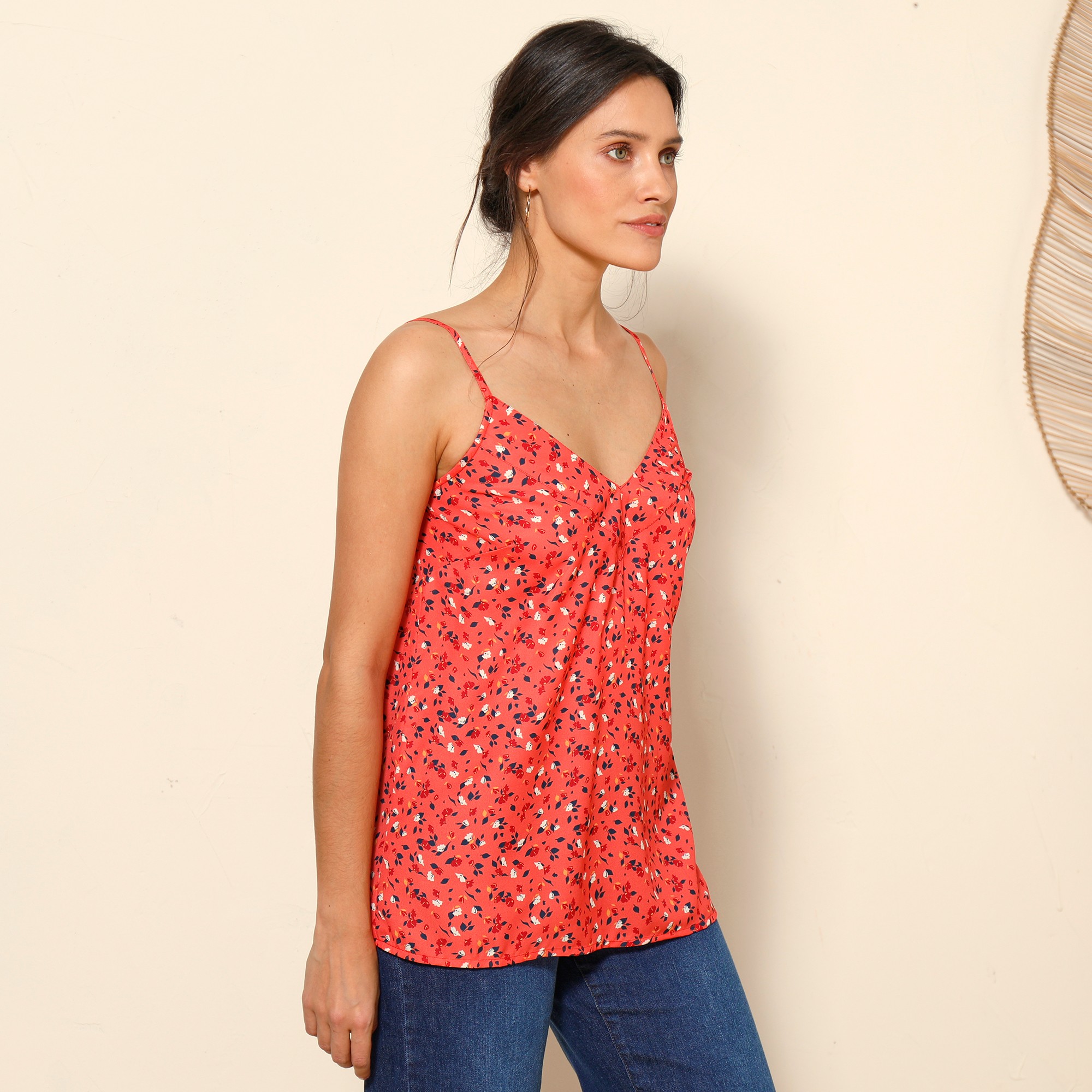 Débardeur V À Fines Bretelles, Crêpe Imprimé Feuilles - Blancheporte