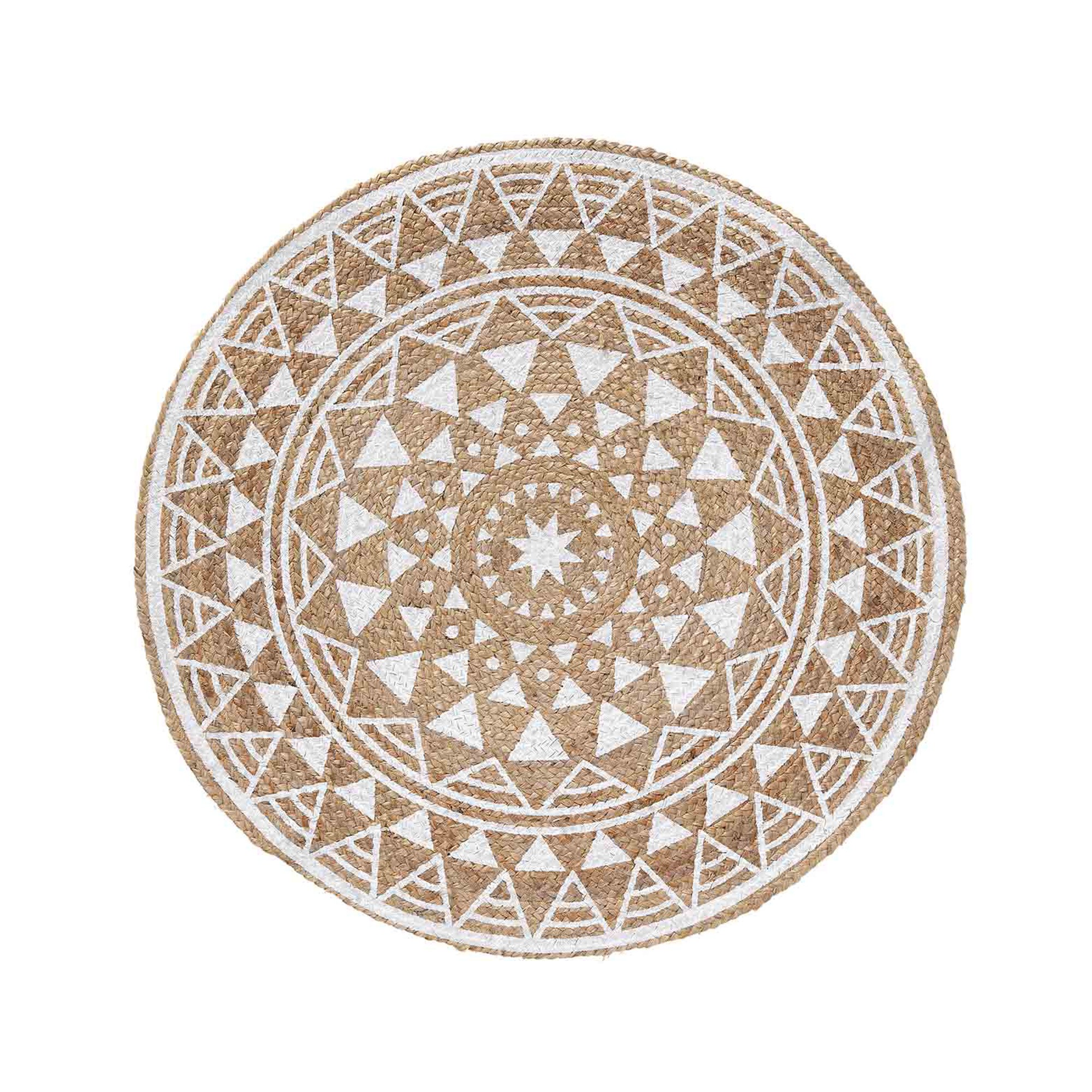 Tapis Rond En Jute Imprimé Blanc - Blancheporte