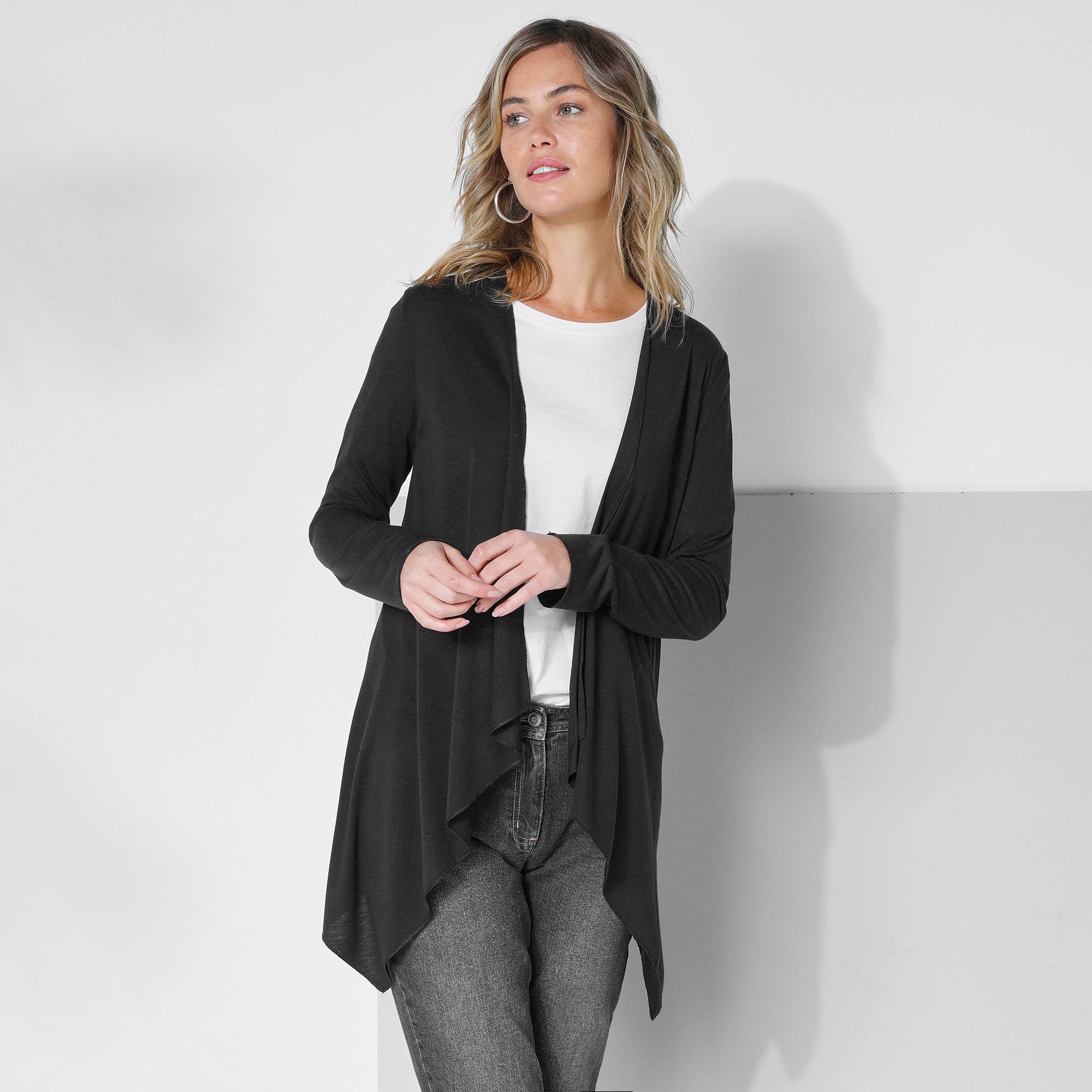 Gilet À Pans Manches Longues, Maille Fluide - Blancheporte