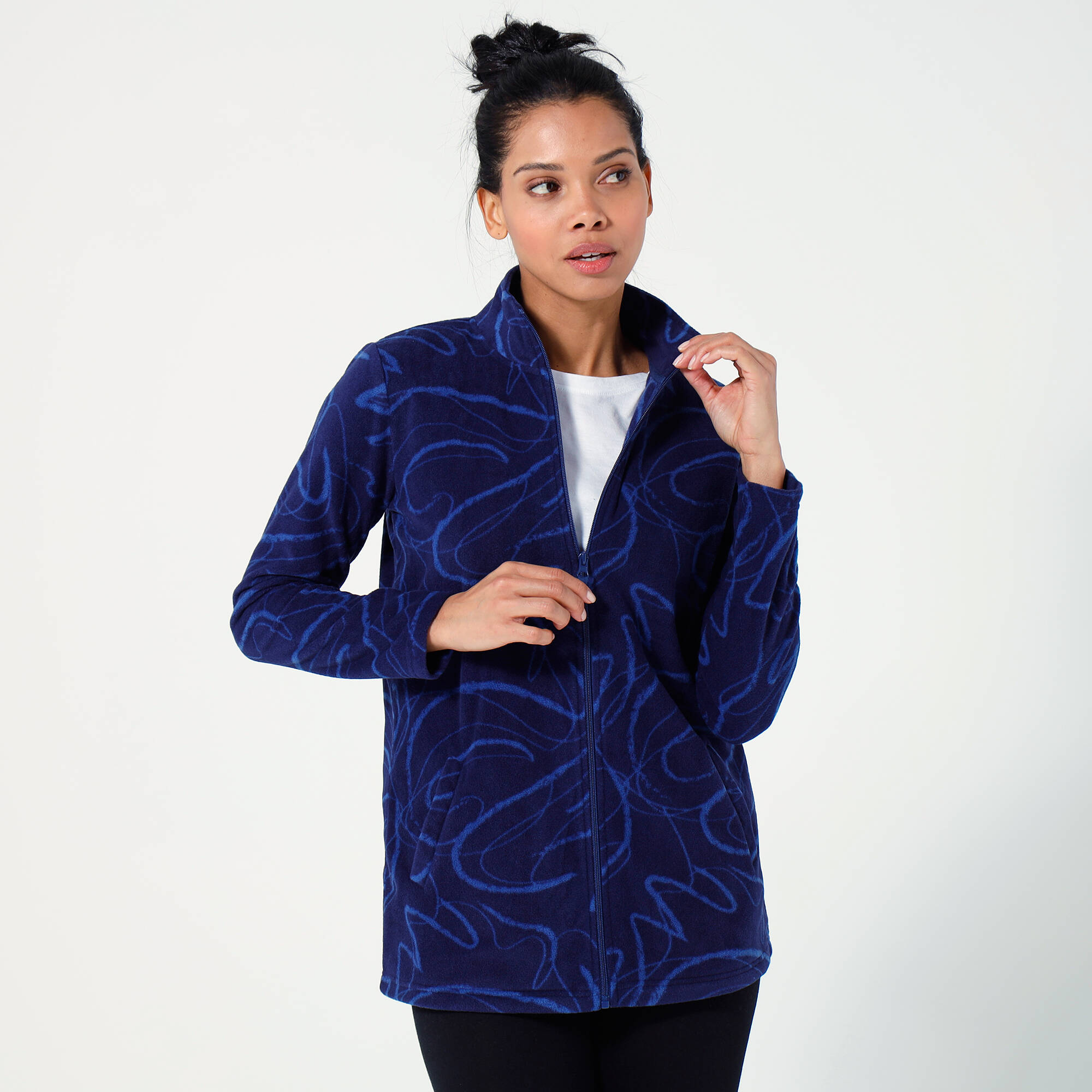Veste polaire zippee imprimee manches longues marine Blancheporte