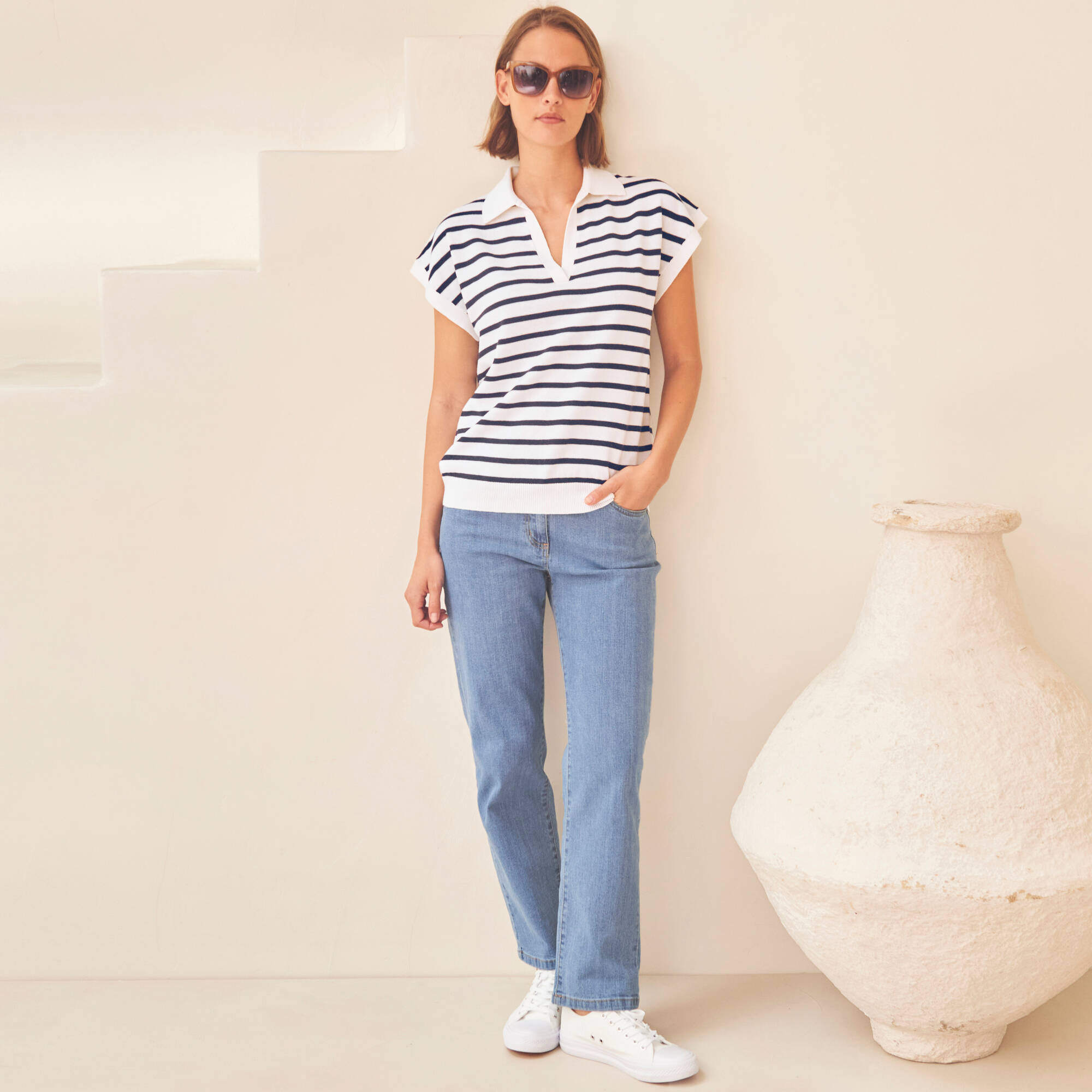 Pull ray col polo coton mlang - Blancheporte 24 €