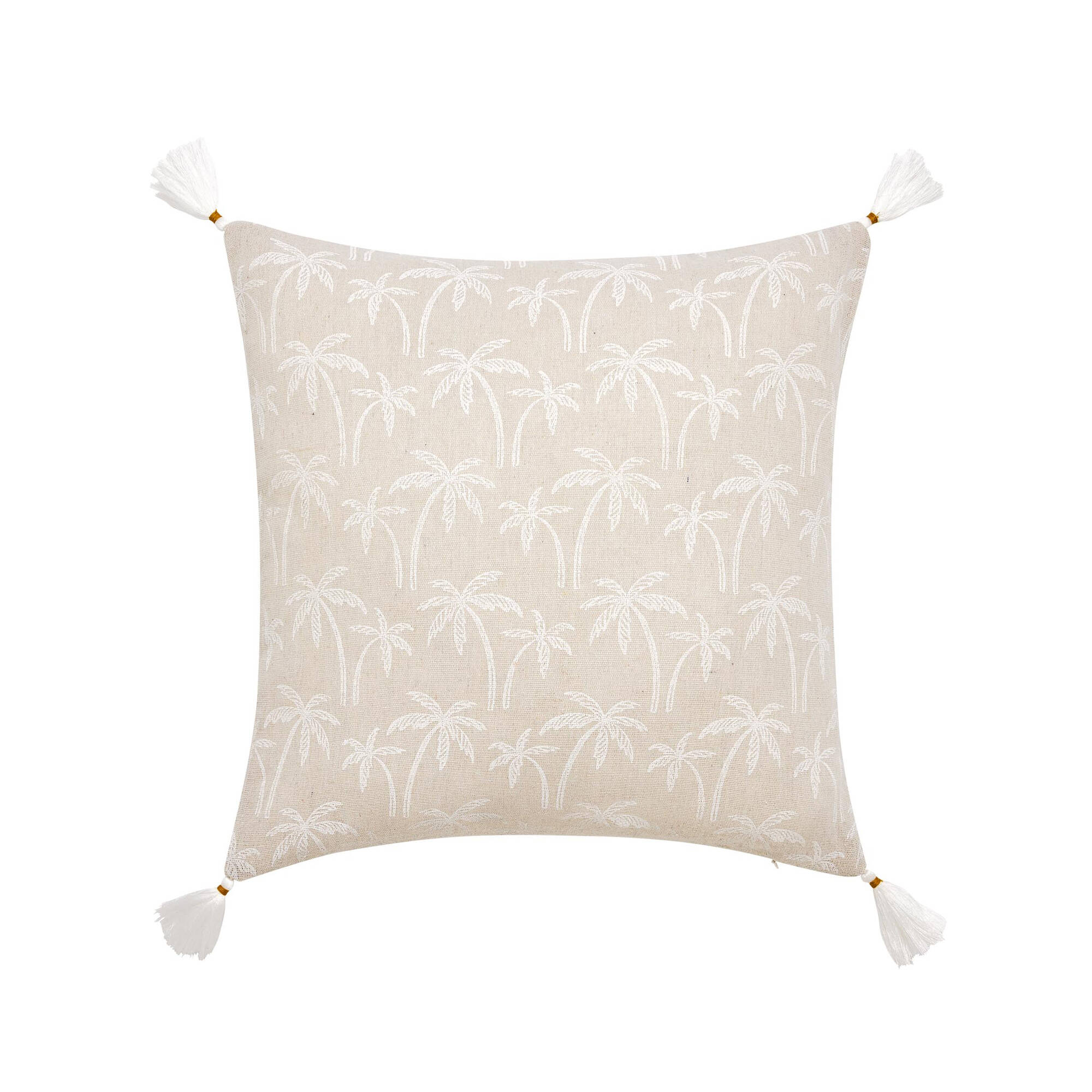 Coussin imprimé palmiers et pompons - Blancheporte