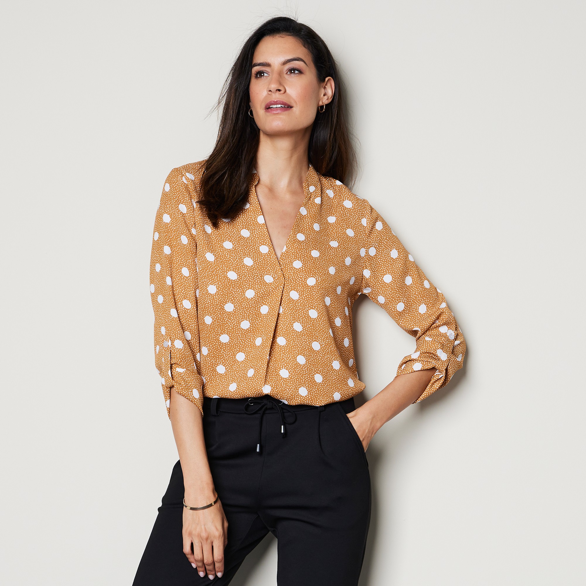 Blouse Col Tunisien Imprimé Pois, Crêpe - Blancheporte