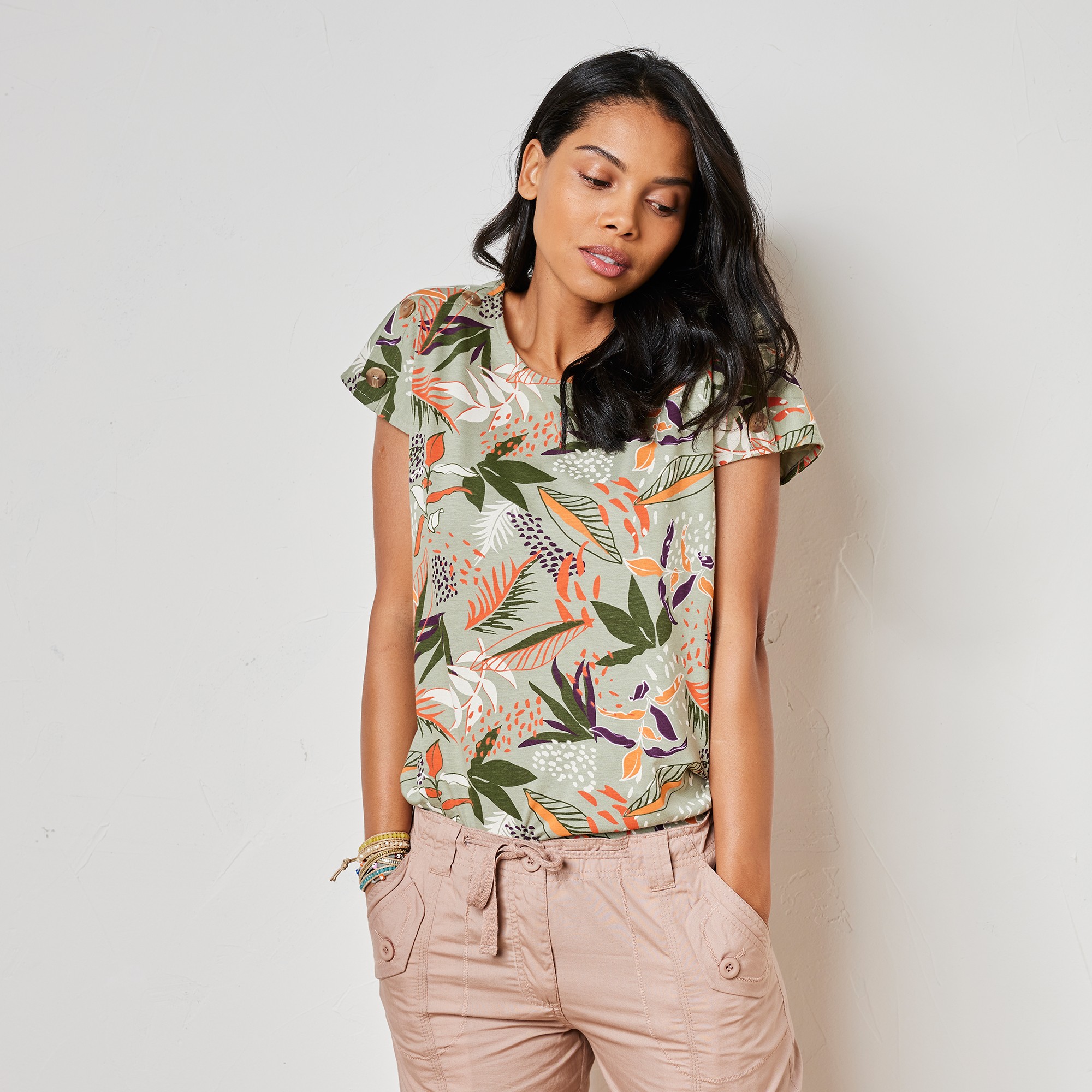 T-shirt Col Rond Imprimé Tropical - Blancheporte