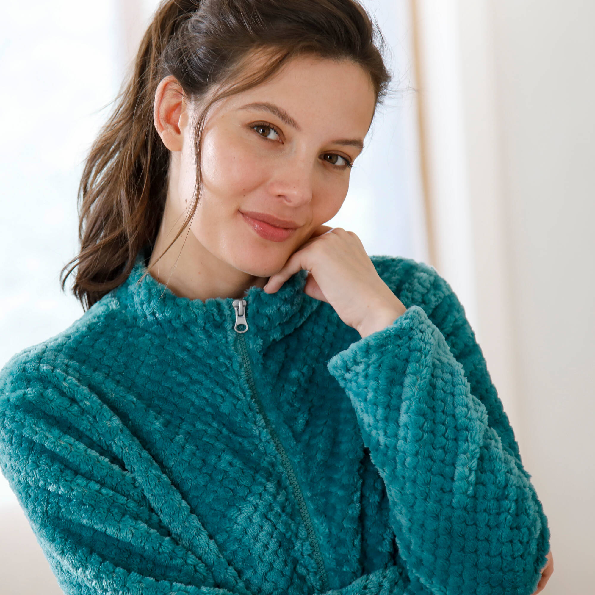 Robe de chambre zippe maille polaire texture - Blancheporte 43$