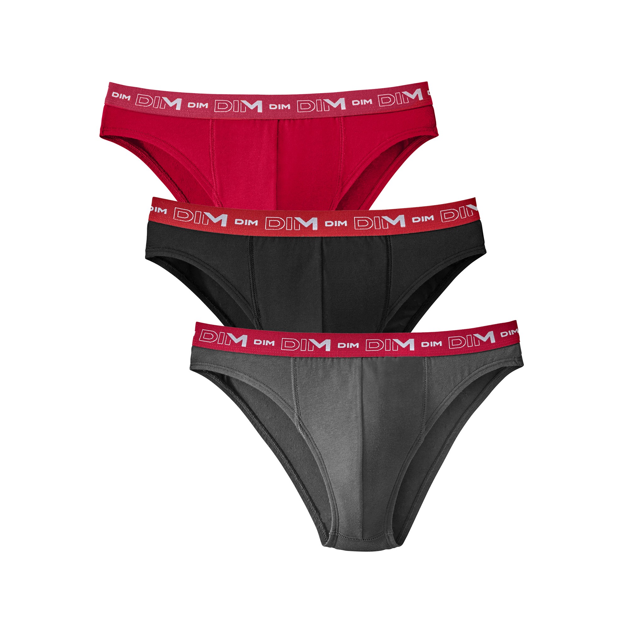 Slip coton stretch coloris assortis - lot de 3 - Xxxl - Gris/noir/rouge - Dim