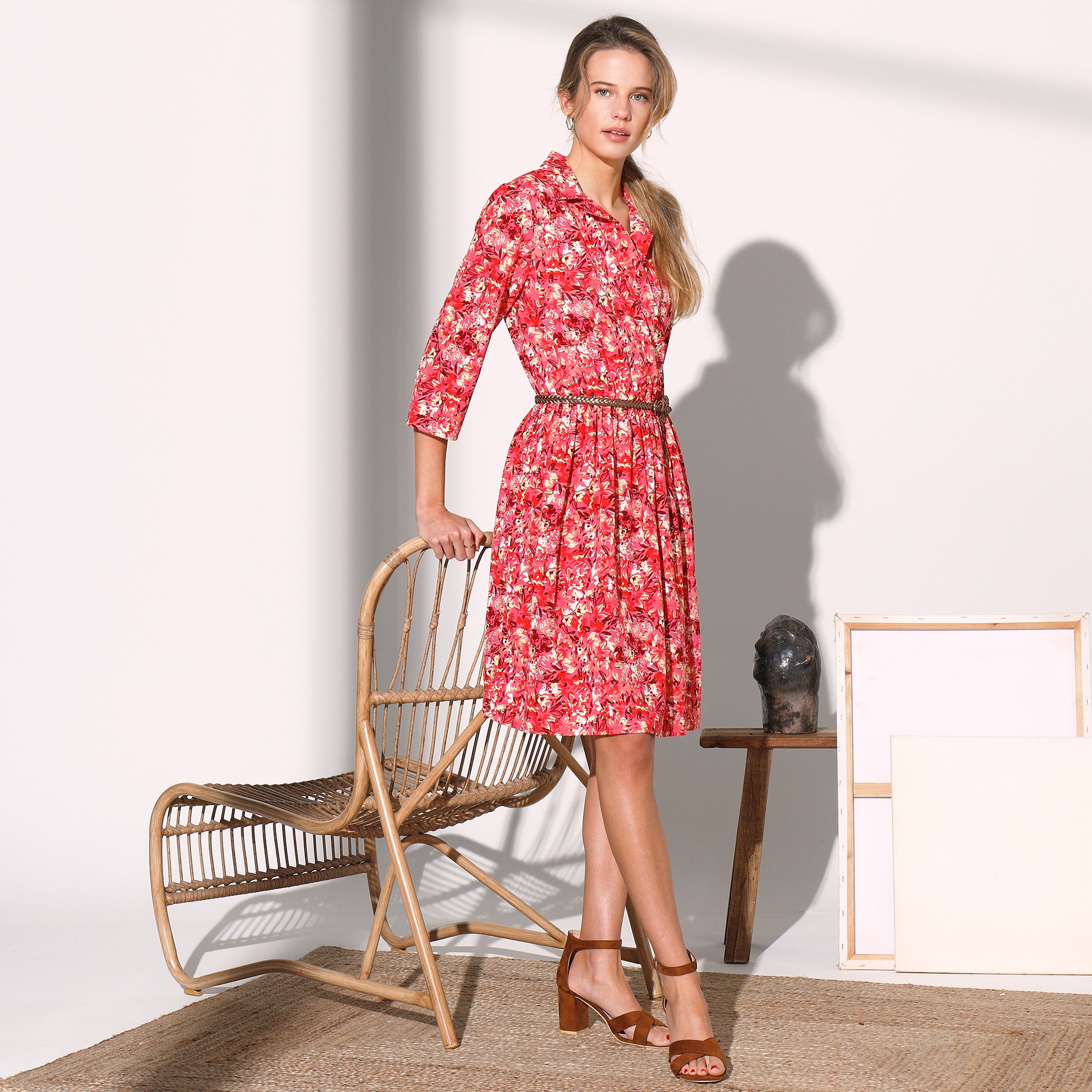 Robe Cache-coeur Imprimée Manches 3/4, Crêpe - Blancheporte