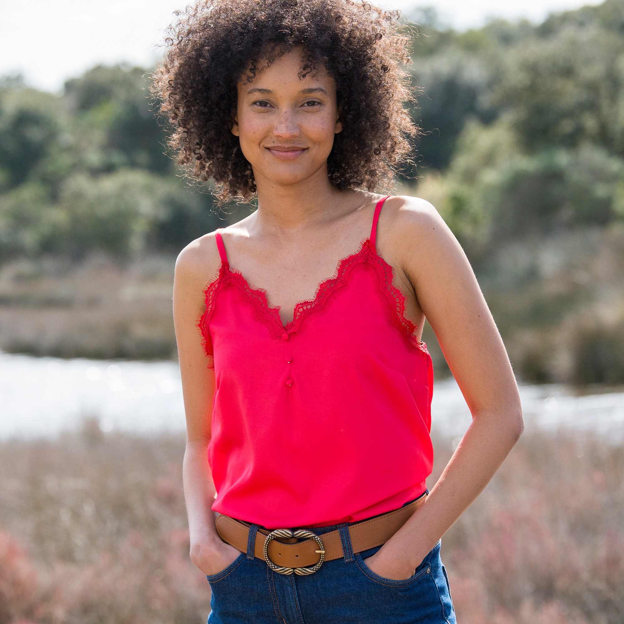 Caraco Dentelle Bretelles Réglables, Crêpe - Blancheporte