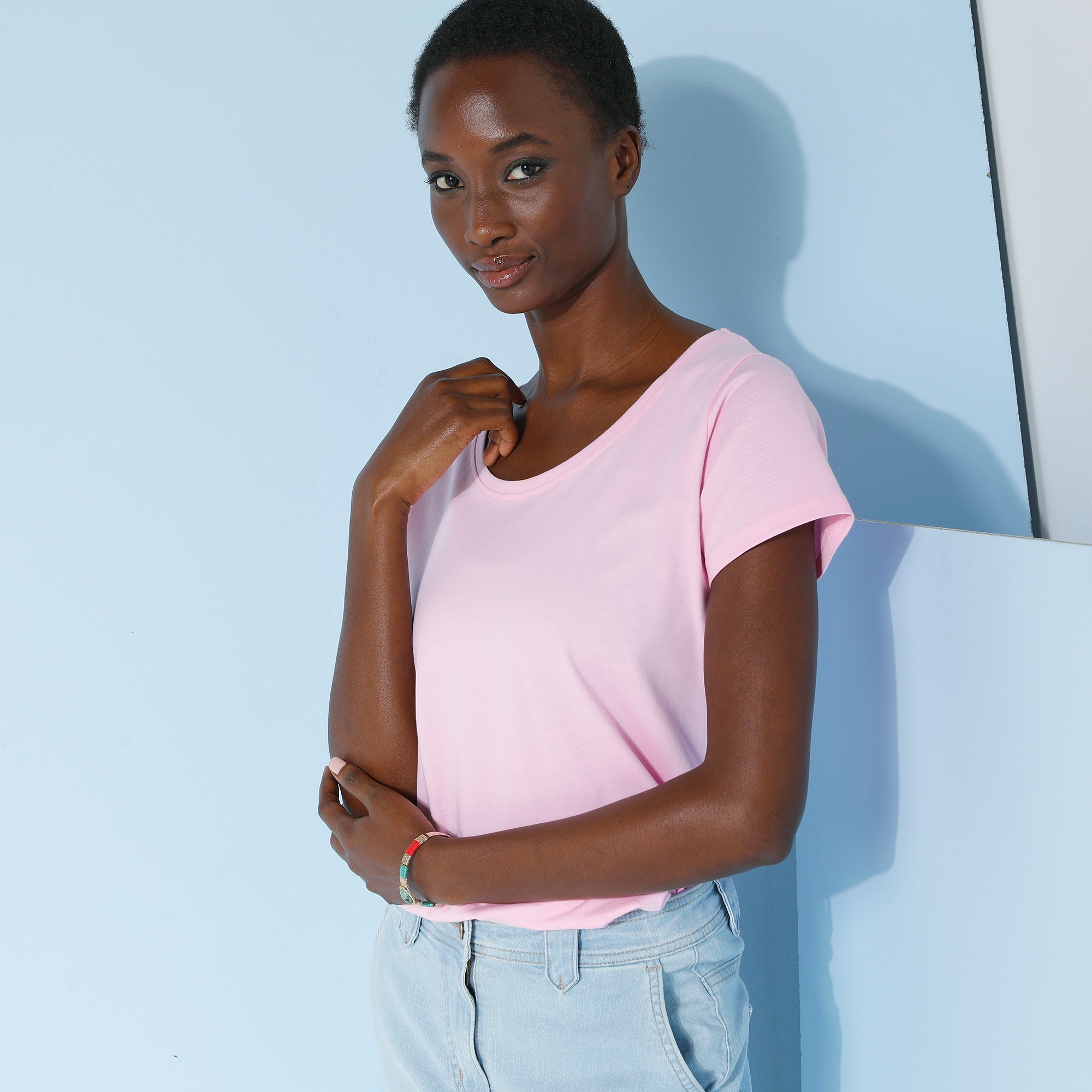 T-shirt Col Rond Manches Courtes Uni Coton - Blancheporte