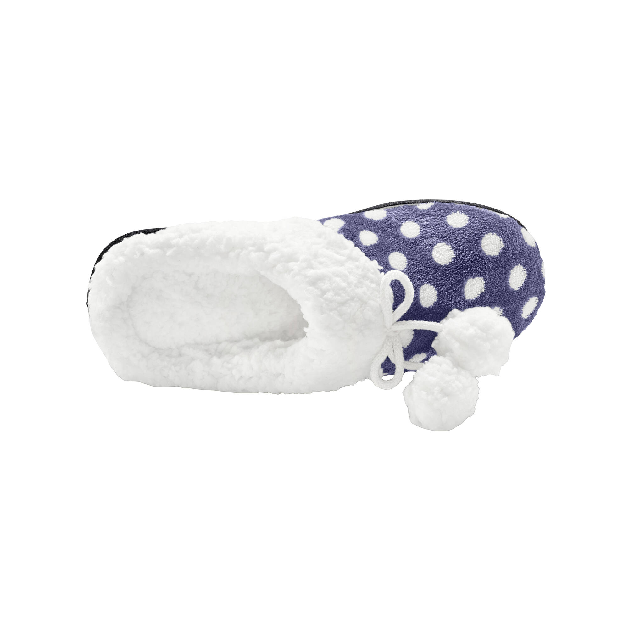 Chaussons mules polaires imprimees pois marine Blancheporte