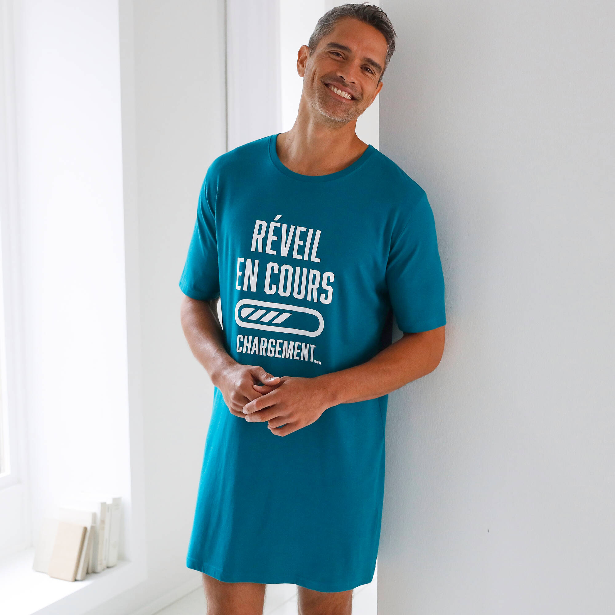 Maxi T-shirt pyjama imprimé ''réveil en cours'' - Blancheporte