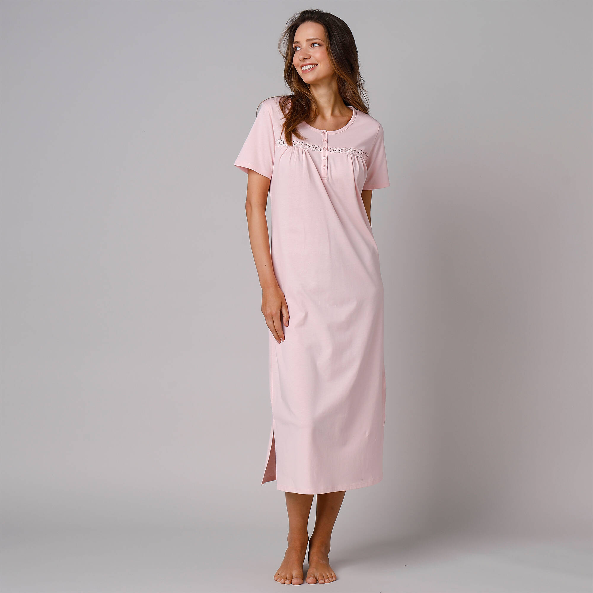 Chemise de nuit longue manches courtes unie rose Blancheporte