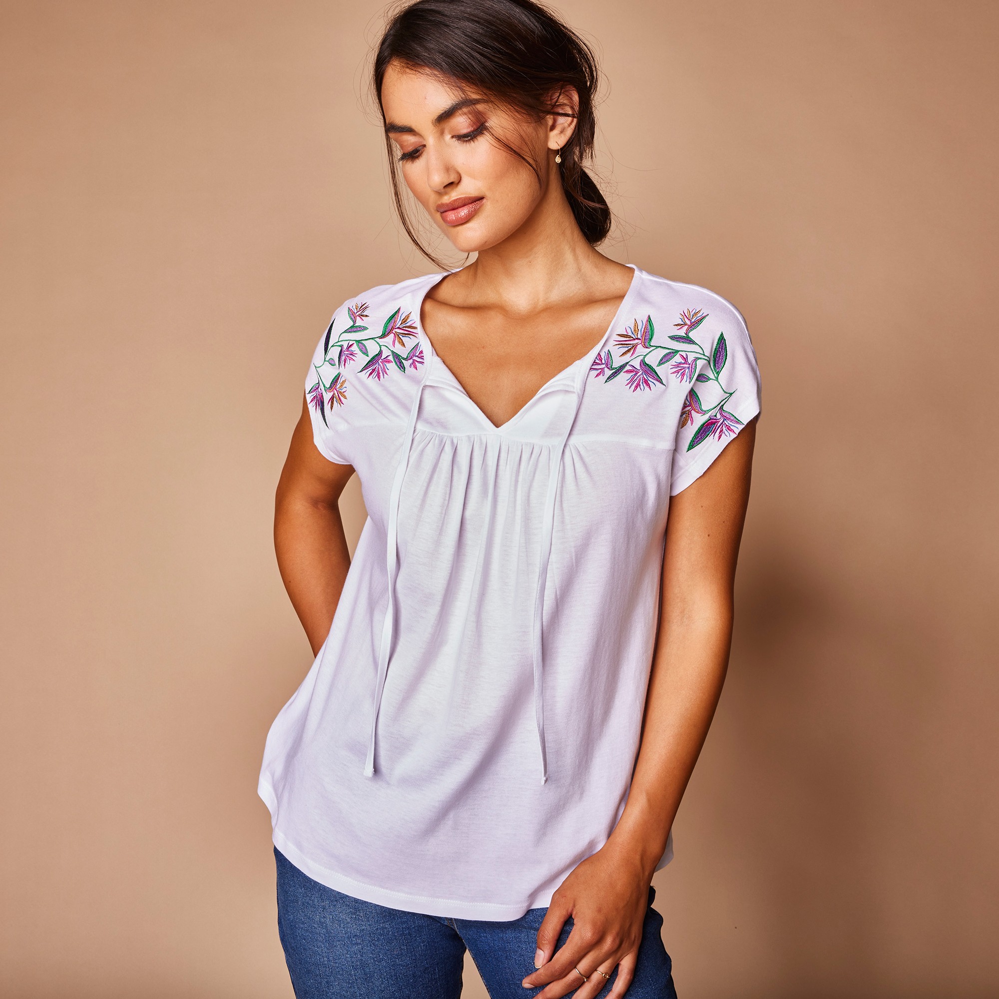 T-shirt brodé manches courtes - 54 - Blanc - Lora Zellini