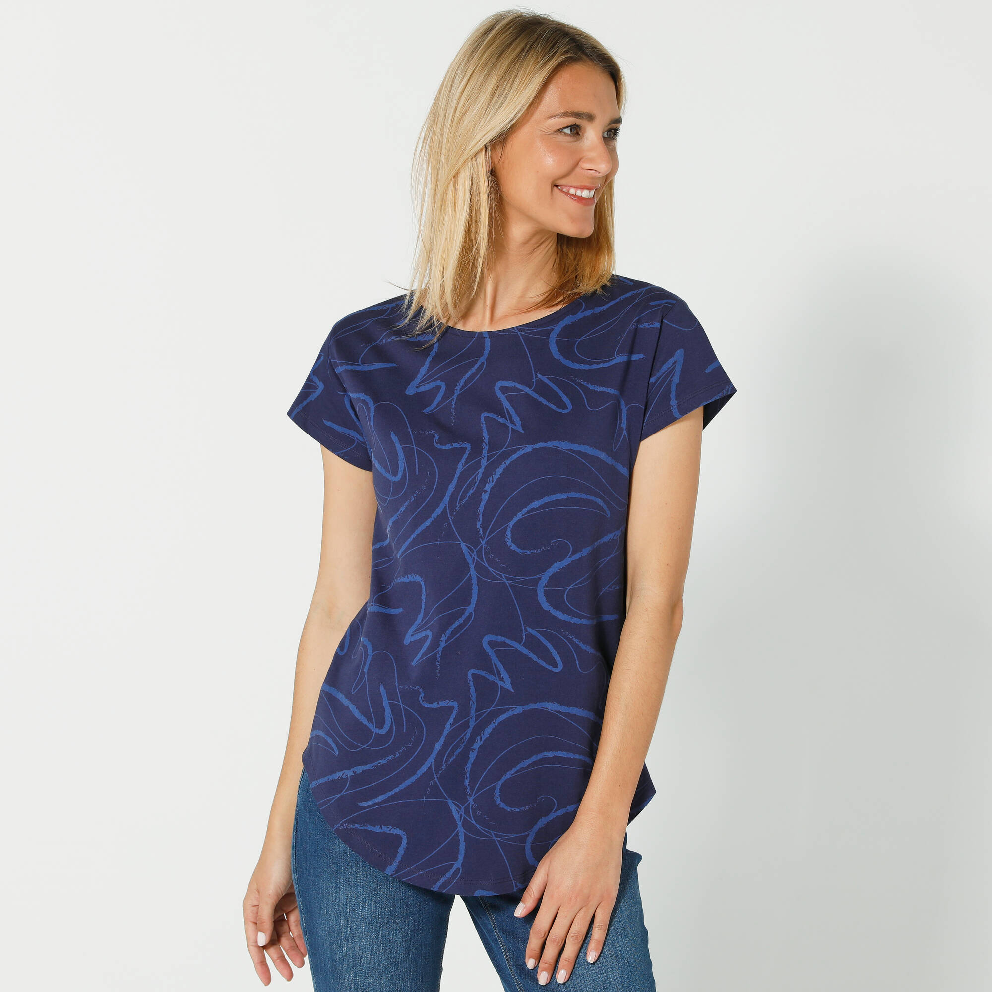 T-shirt en maille jersey imprimé avec manches courtes - BLEU - Grandes