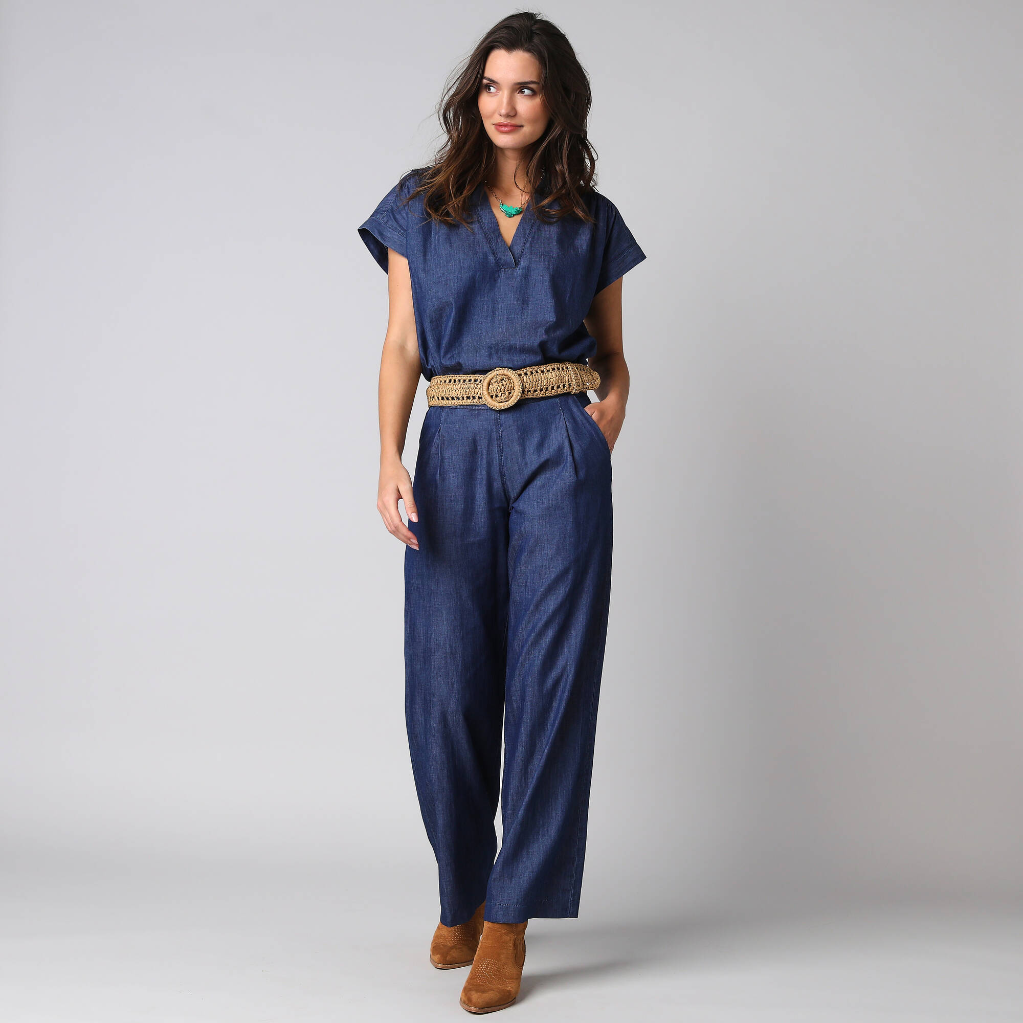 Pantalon large en denim lger - Blancheporte 40$
