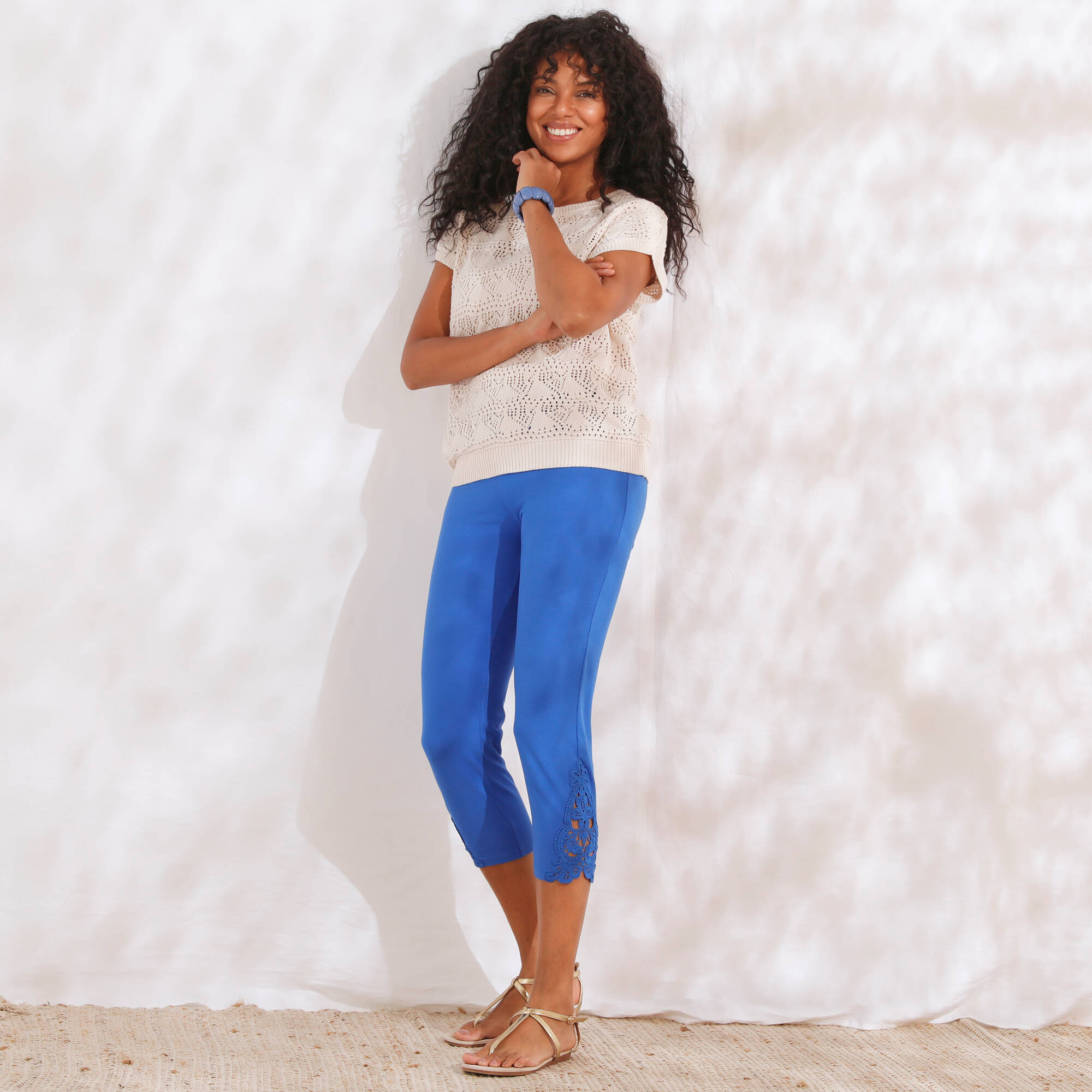 Legging 3/4 macramé, taille élastiquée - Blancheporte