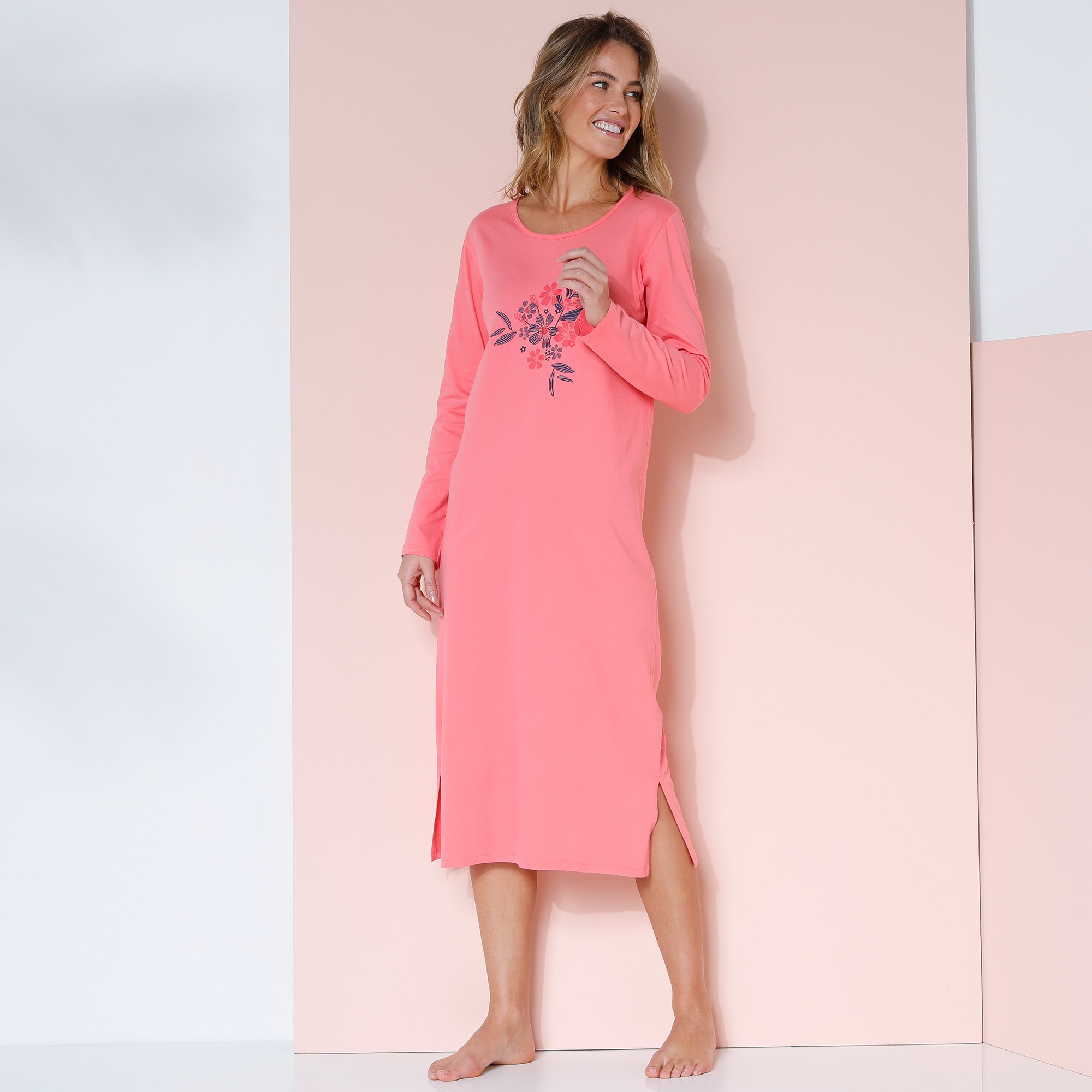 Chemise De Nuit Longue Manches Longues Imprimé bouquet - Blancheporte