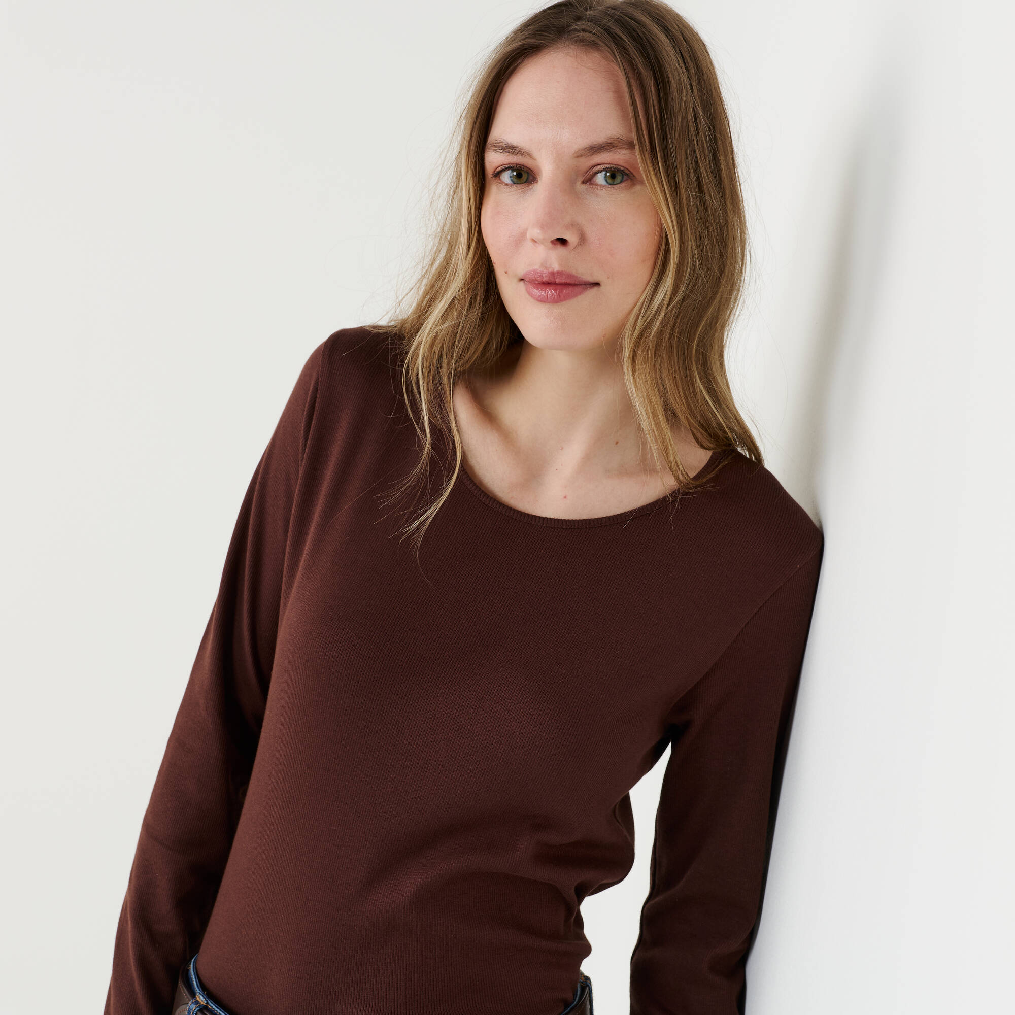 T-shirt col rond en maille ctele manches longues - Blancheporte 18$