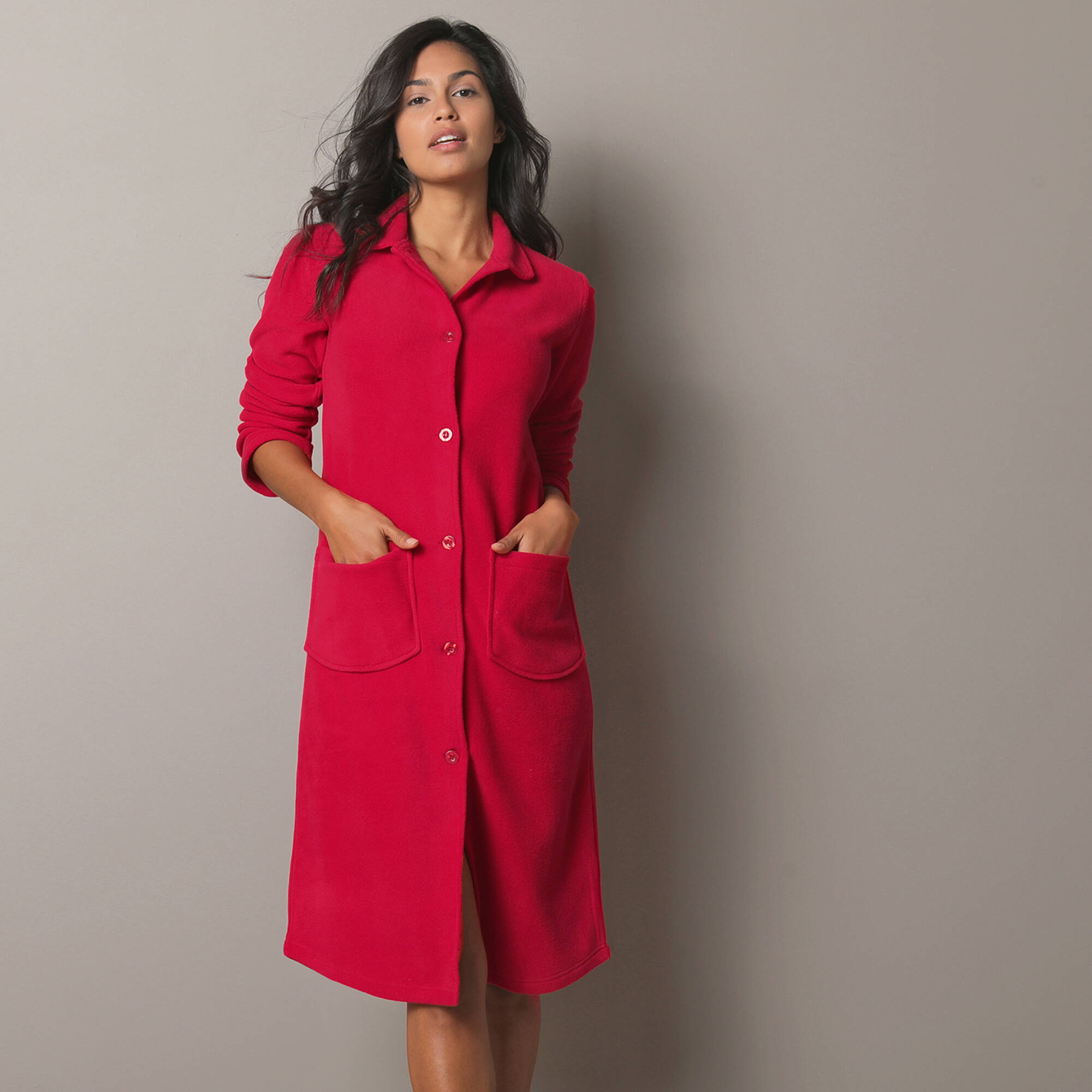 Peignoir polaire boutonne cerise Blancheporte