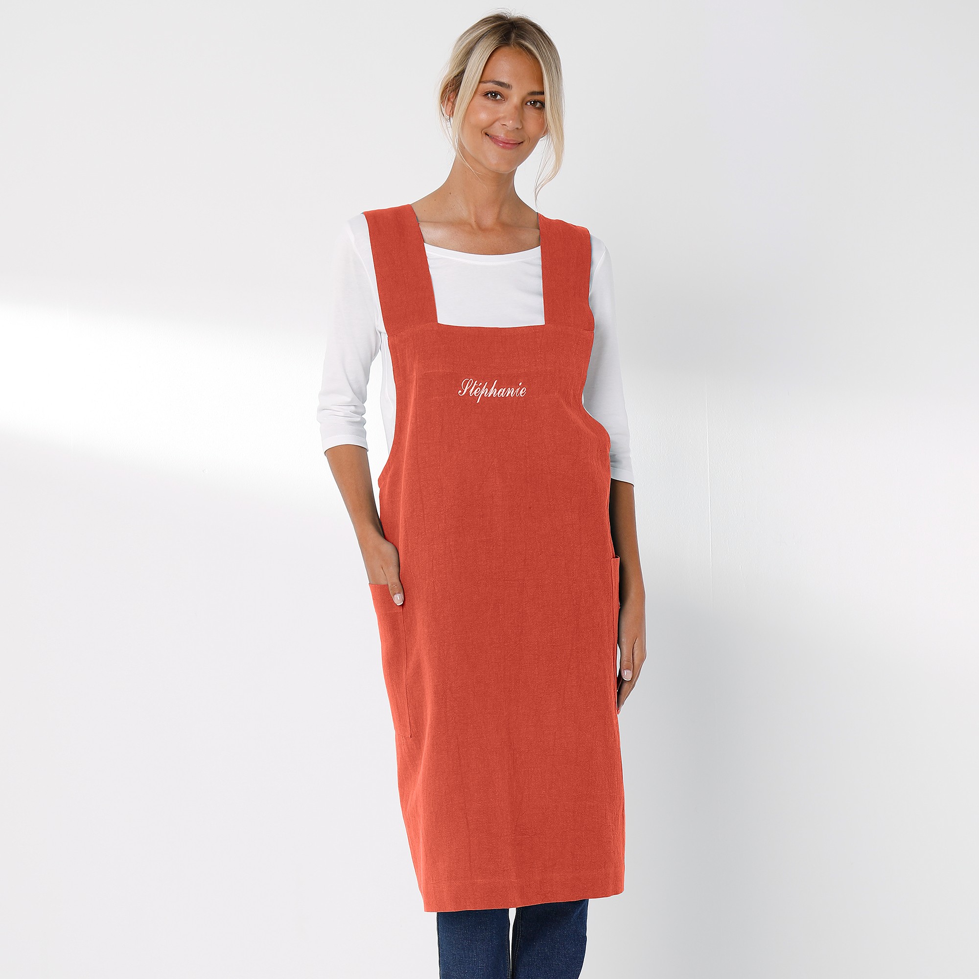 Tablier De Cuisine Japonais Coton Et Lin Uni Personnalisable - Blancheporte