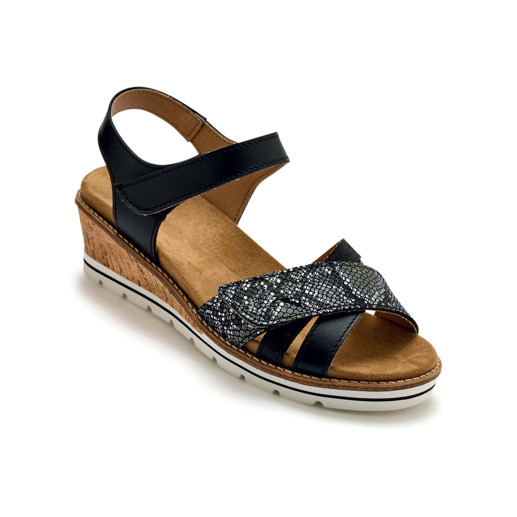 Sandales scratchées, petit compensé - 40 - Noir - Pédiconfort