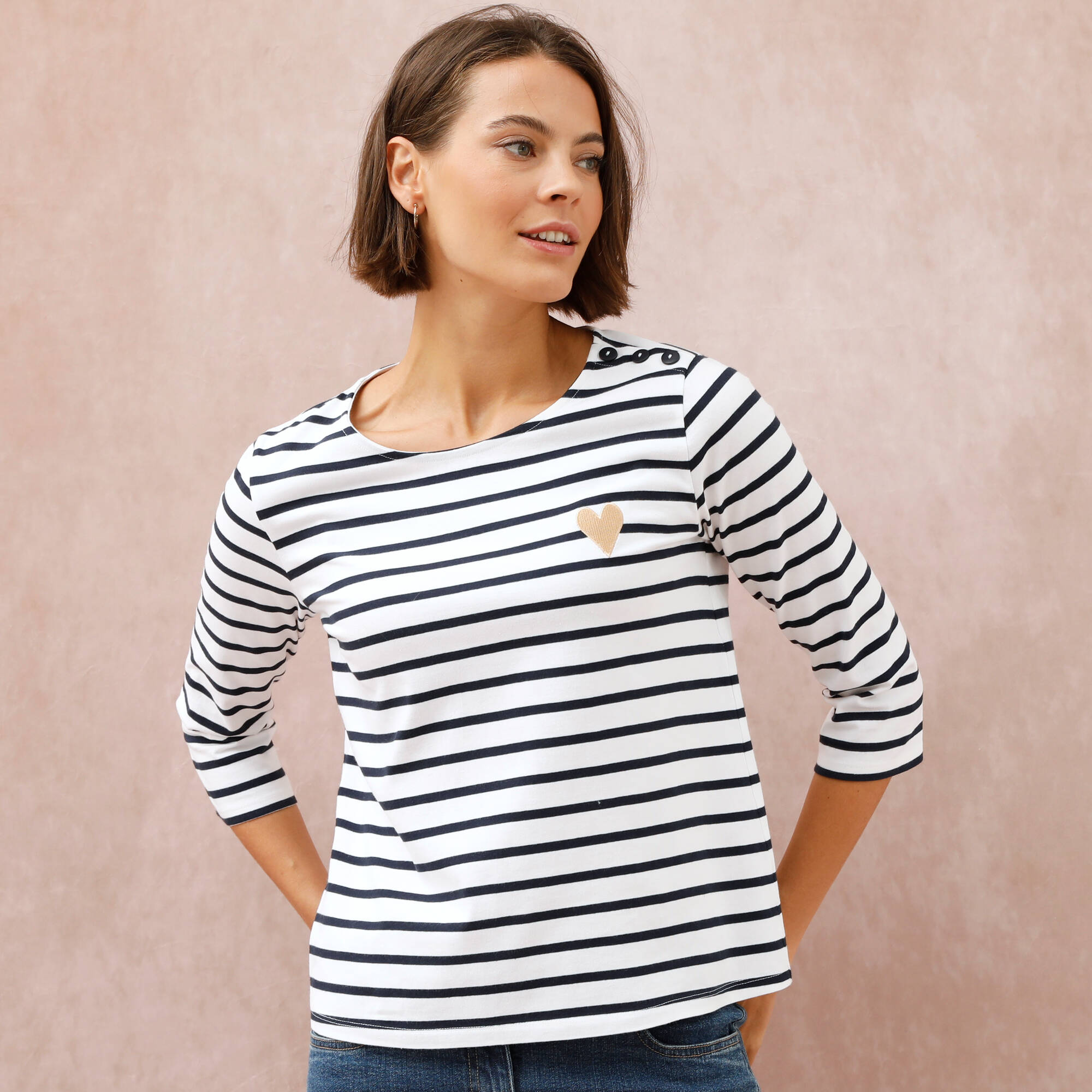 Tee-shirt Marinière Rayé Femme Blanche Porte - Taille 38/40 - Coton - Neuf Avec Petits Défauts