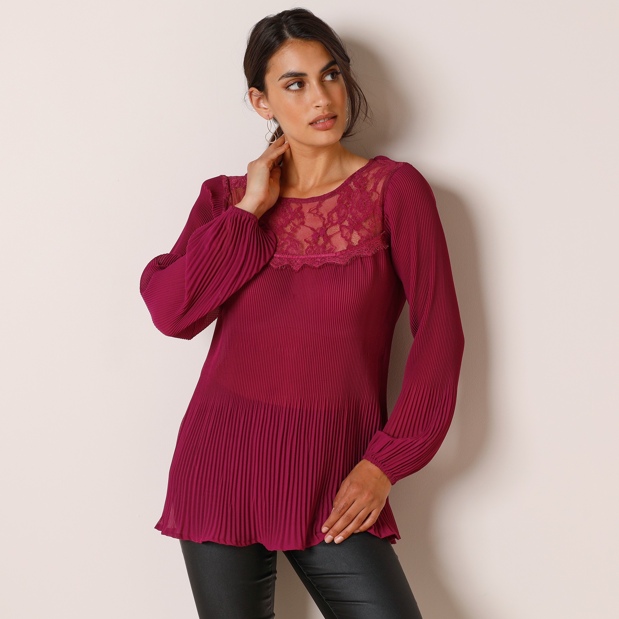 Blouse Plissée Haut Dentelle - Blancheporte