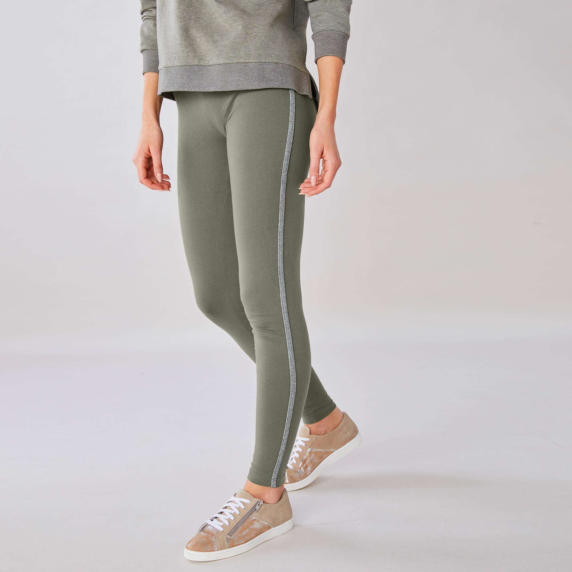 Legging Uni Bande Côté Brillante, Maille - Blancheporte