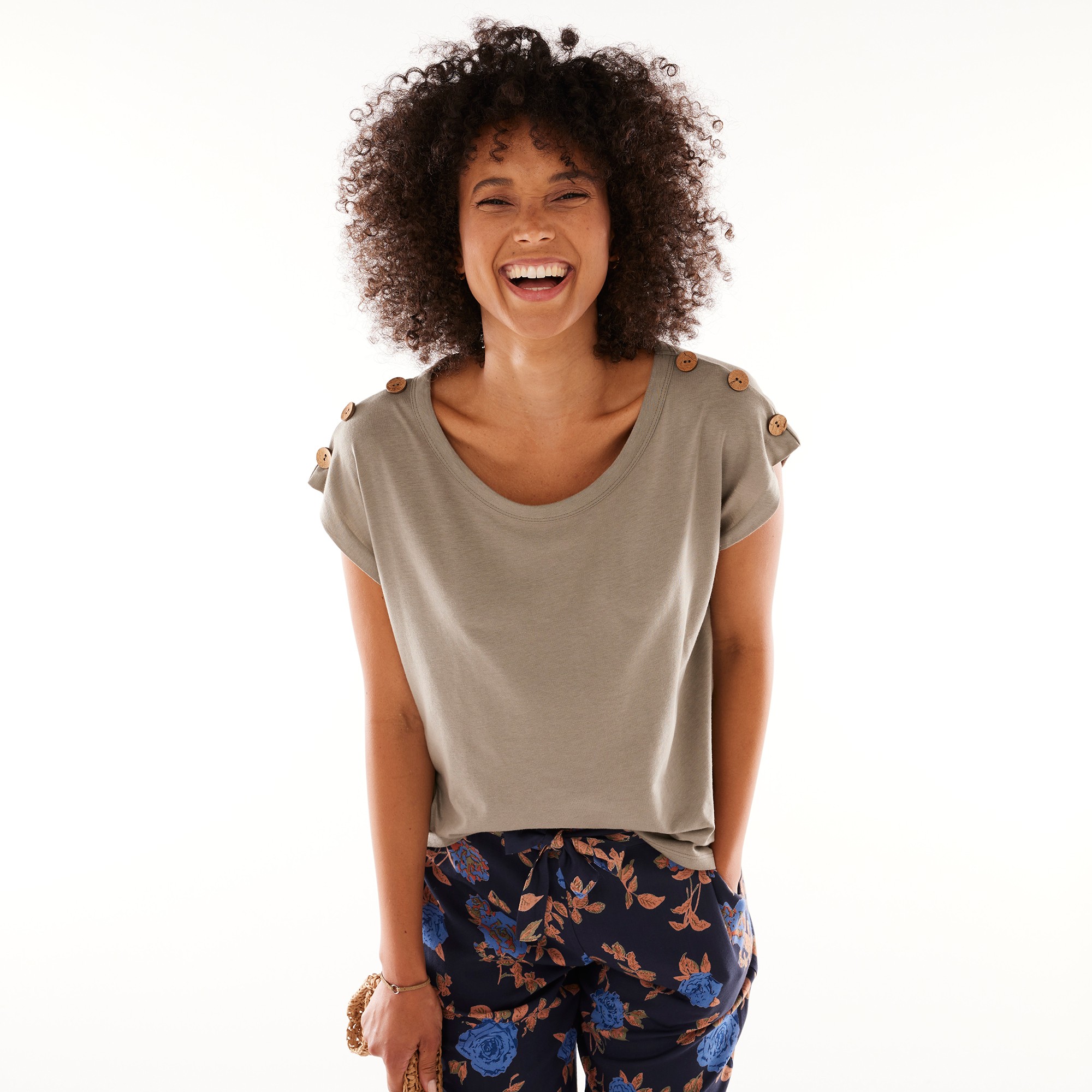 T-shirt Uni Détail Boutonné Maille Jersey - Blancheporte