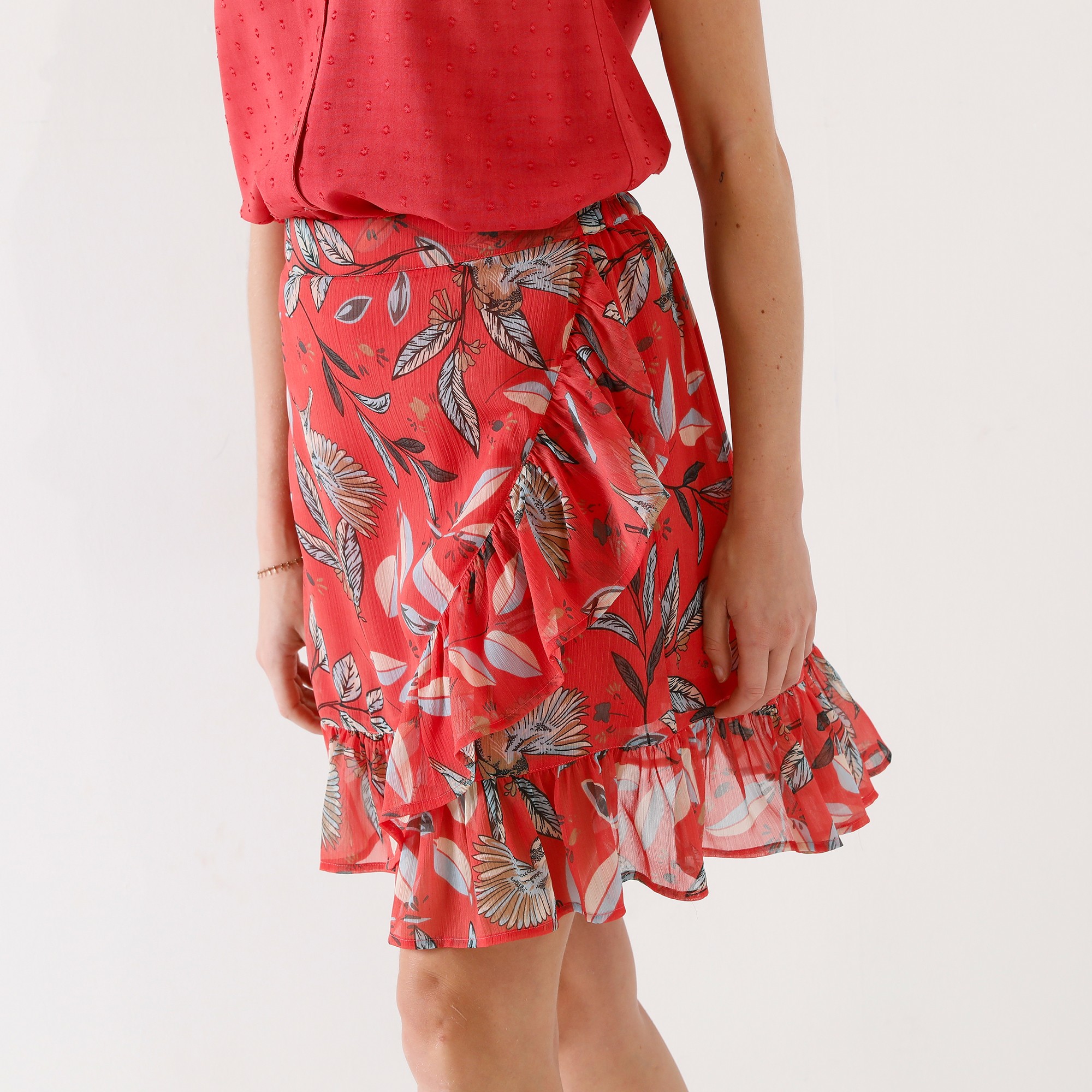 Jupe Volantée Effet Portefeuille, Voile Imprimé - Blancheporte