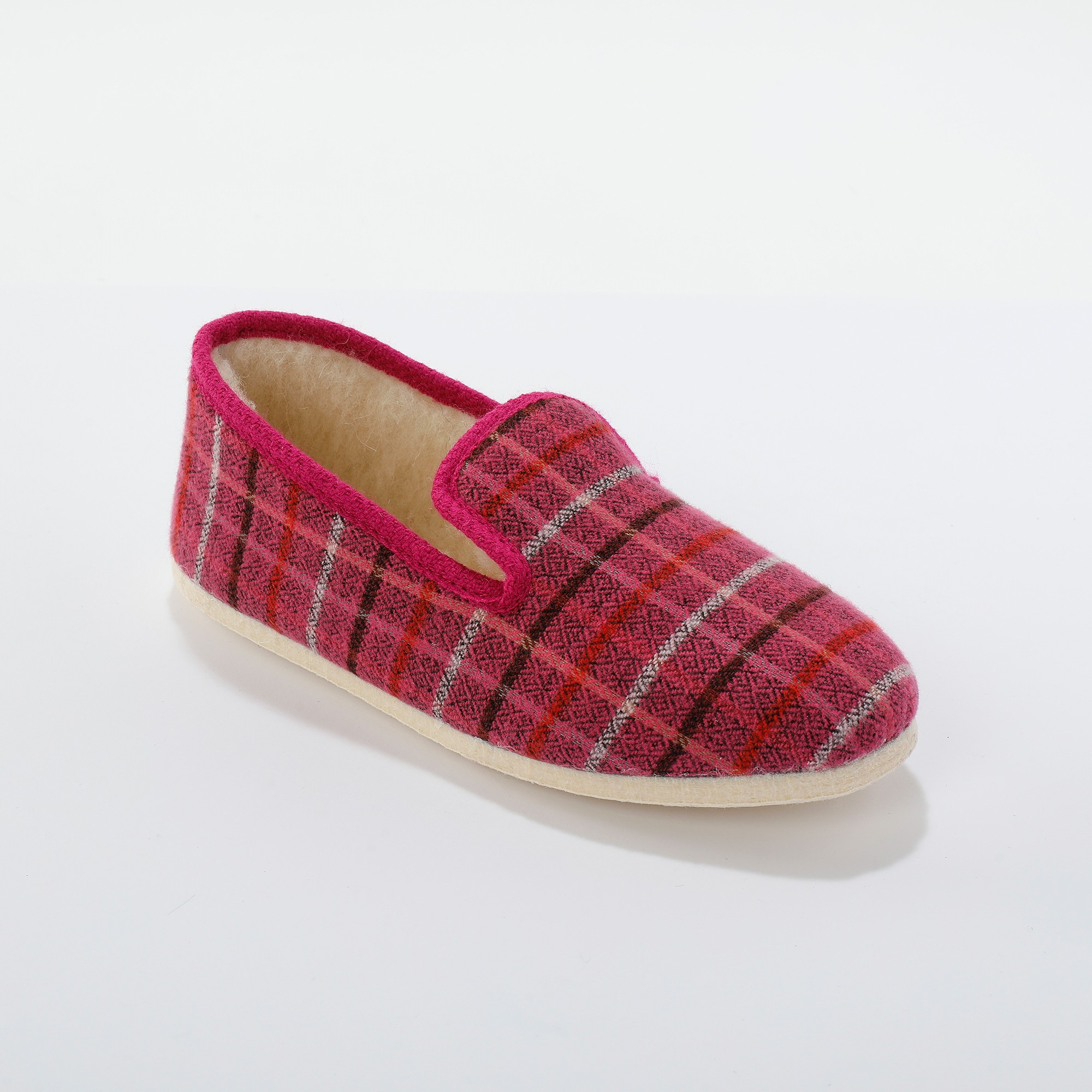 Charentaises Silencieuses Fourrées Laine - Imprimé Carreaux - Blancheporte