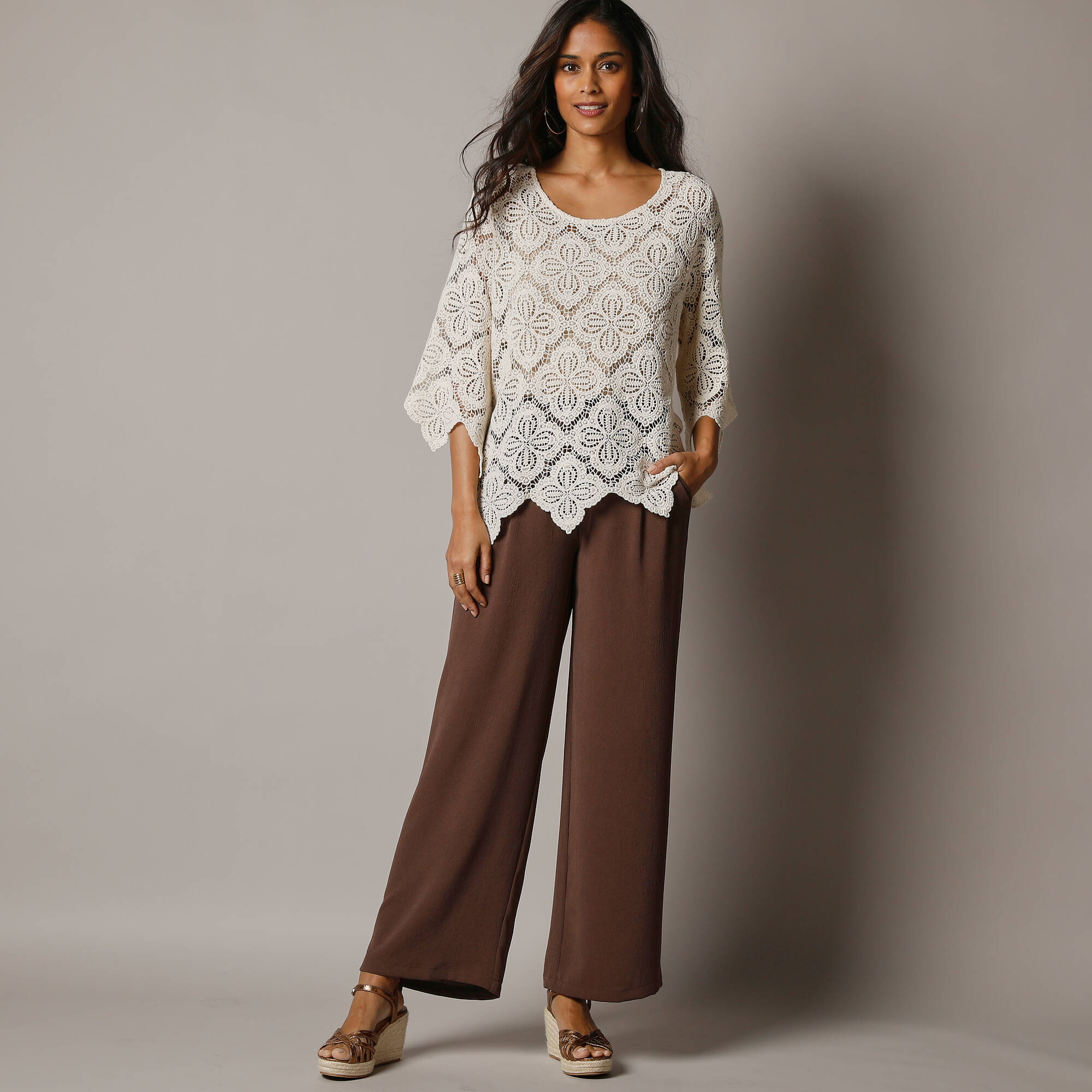 Pantalon large taille haute enfiler crpe fluide - Blancheporte 36 €