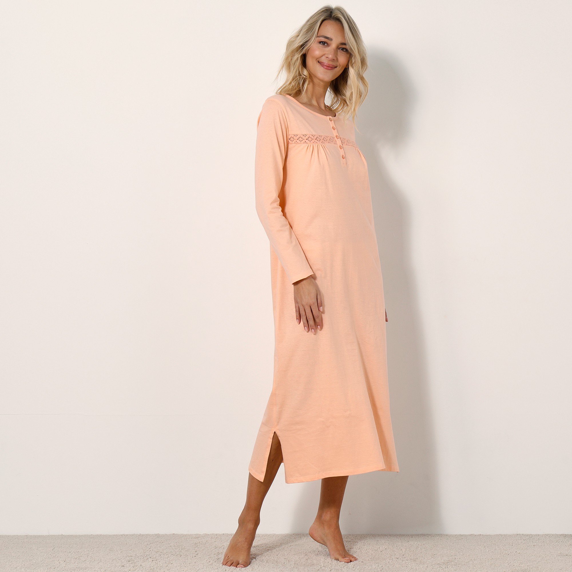 Chemise De Nuit Longue Manches Longues Unie - Blancheporte