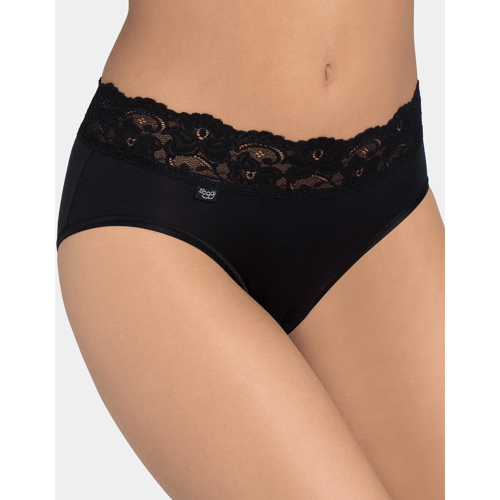 Slip coton et dentelle forme midi Romance - lot de 4 (3 + 1 gratuit) - 48 - Noir - Sloggi